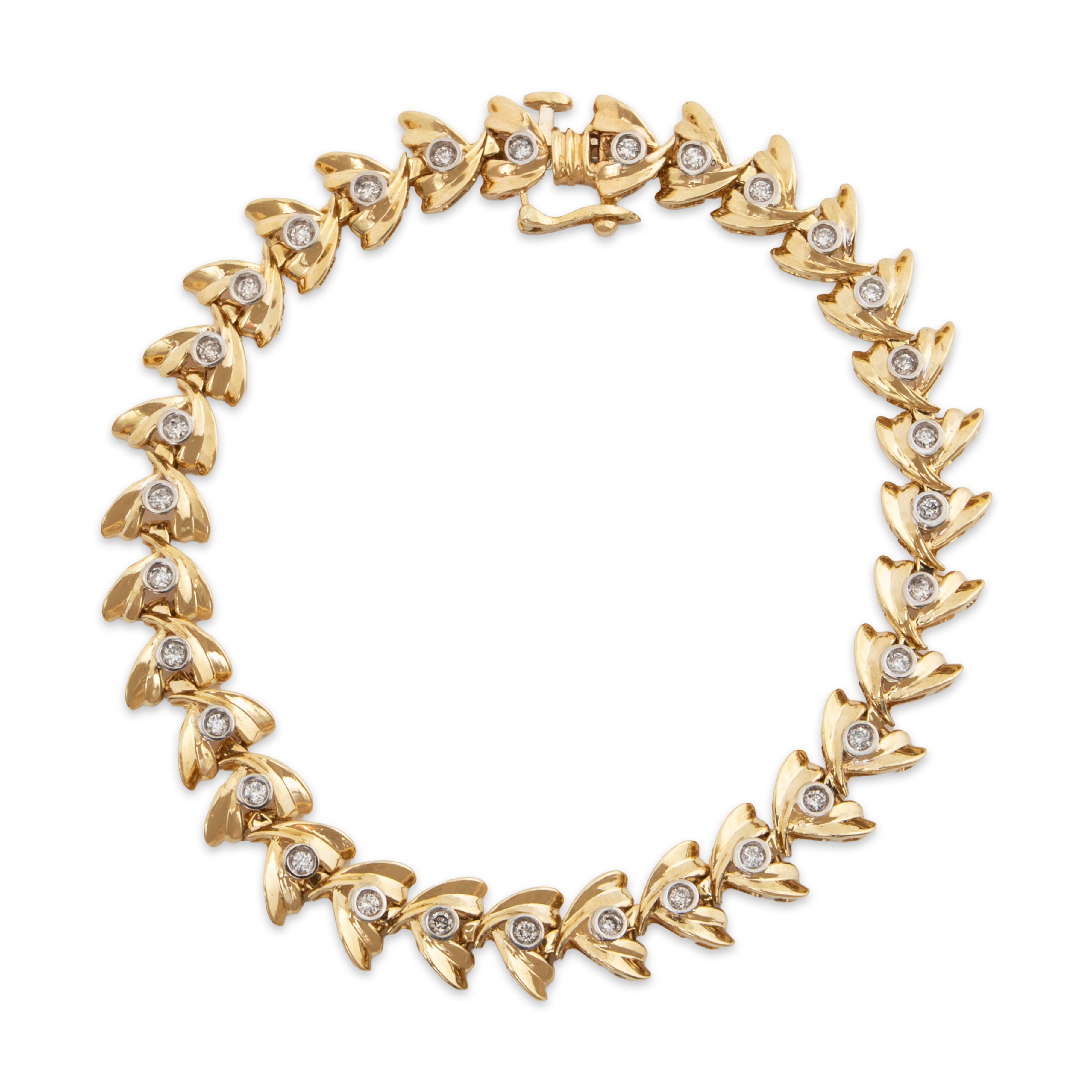 Vintage 14k Yellow Gold .434cttw Diamond Fancy Link Tennis Bracelet 7、mySite、hinf8tx79