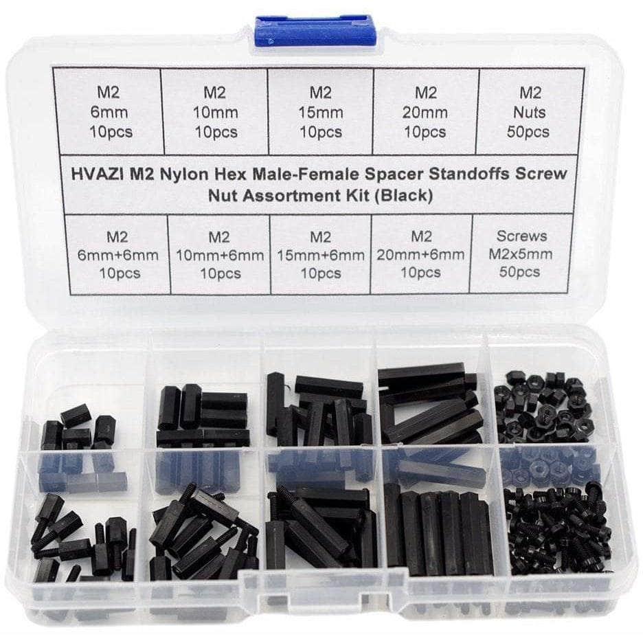 M2 Nylon Hex Male-Female Spacer Standoffs Screw Nut Assortment Kit (Black) for 2/3 and 20x20 Rigs、mySite、merchandisen