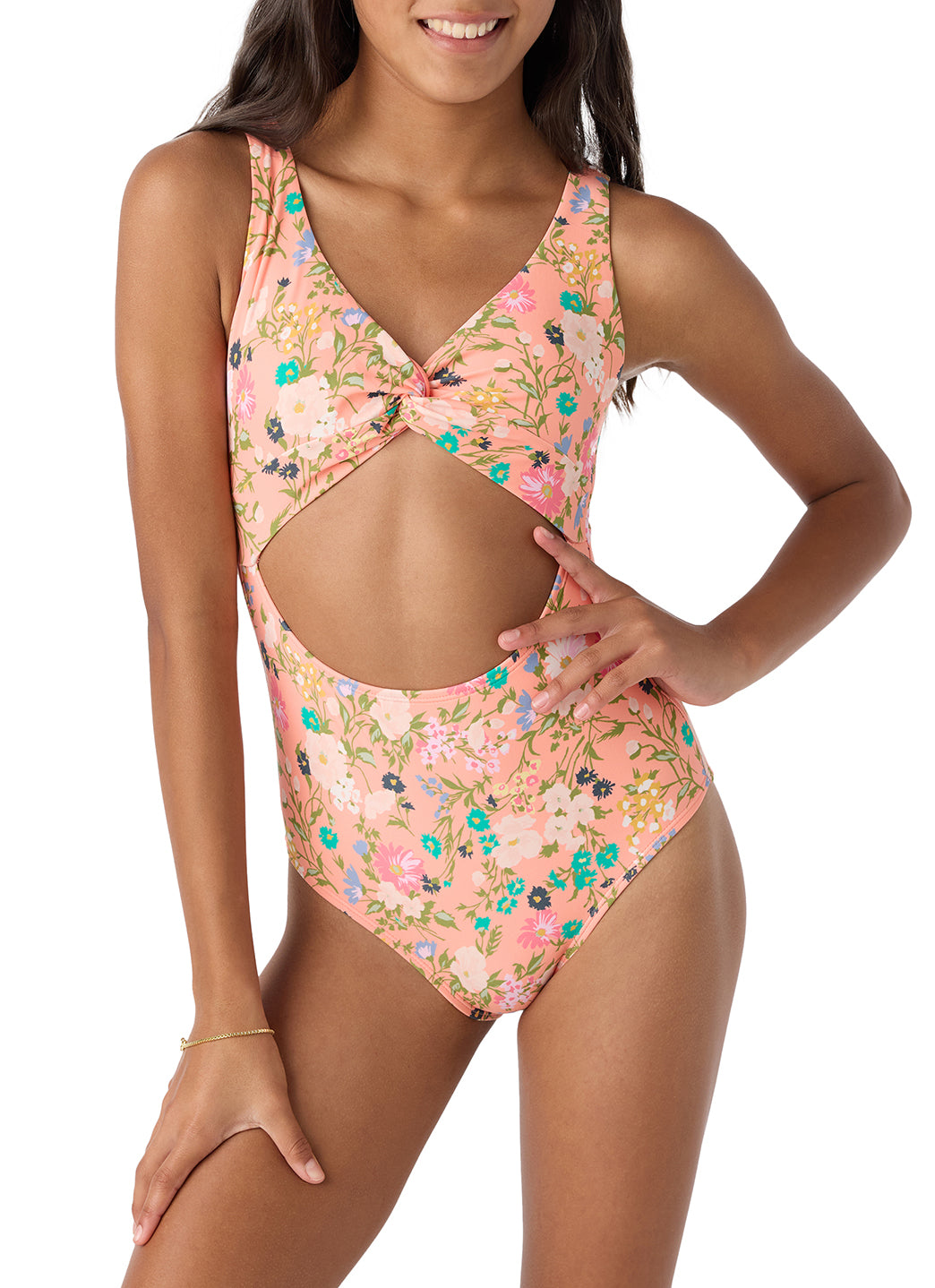 O'Neill Girls' Kelly Floral Twisted One Piece Swimsuit (Big Kid)、mySite、noshort
