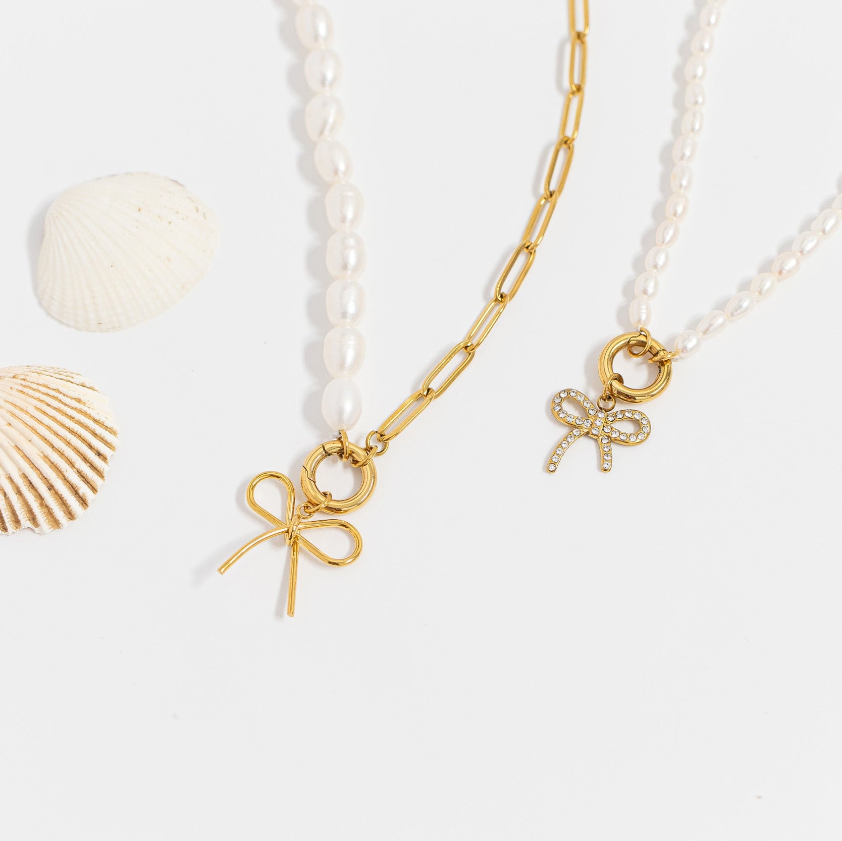 Stainless Steel Freshwater Pearl Paperclip Split Charm Holder Necklace / CHN0103、mySite、dreamappss