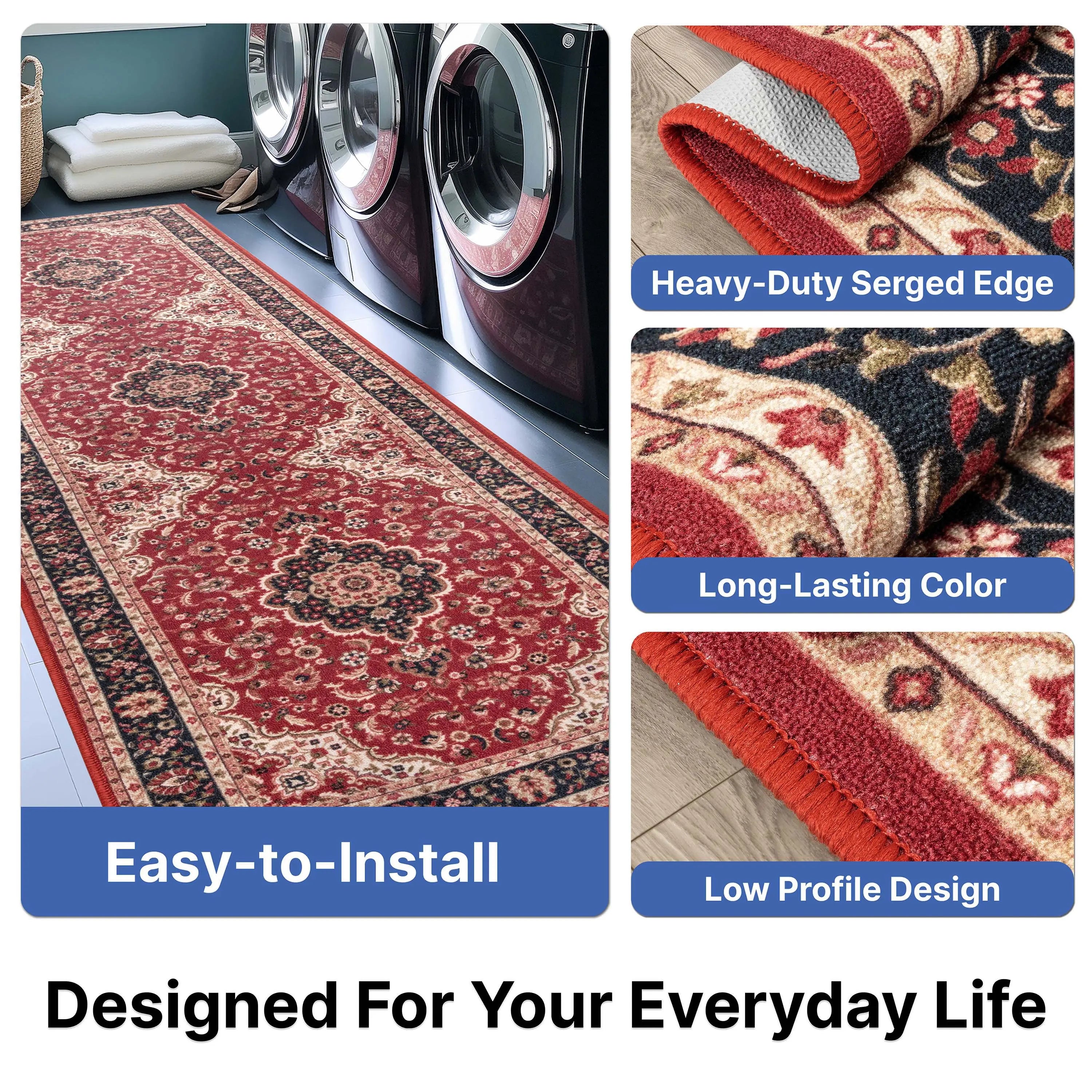 Custom Size Runner Gene Medallion Persian Red Select Your Width x Choose Your Length Machine Washable Hallway Runner Rug、mySite、gigharbornorthrealestate