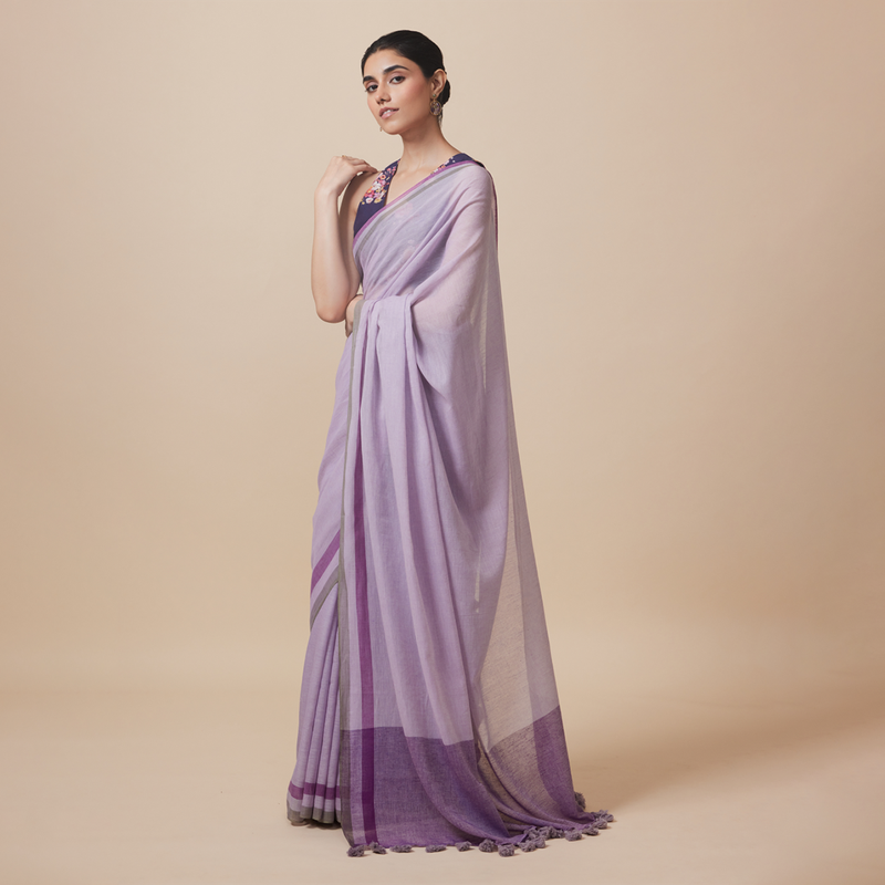 Linen Solid Saree with Blouse | Lavender、mySite、camillekostekn