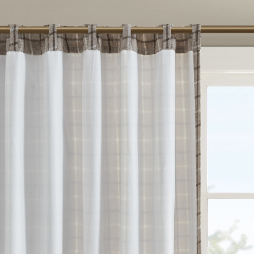 Plaid Rod Pocket and Back Tab Curtain Panel with Fleece Lining Brown 50x84"、、eastwooduniform