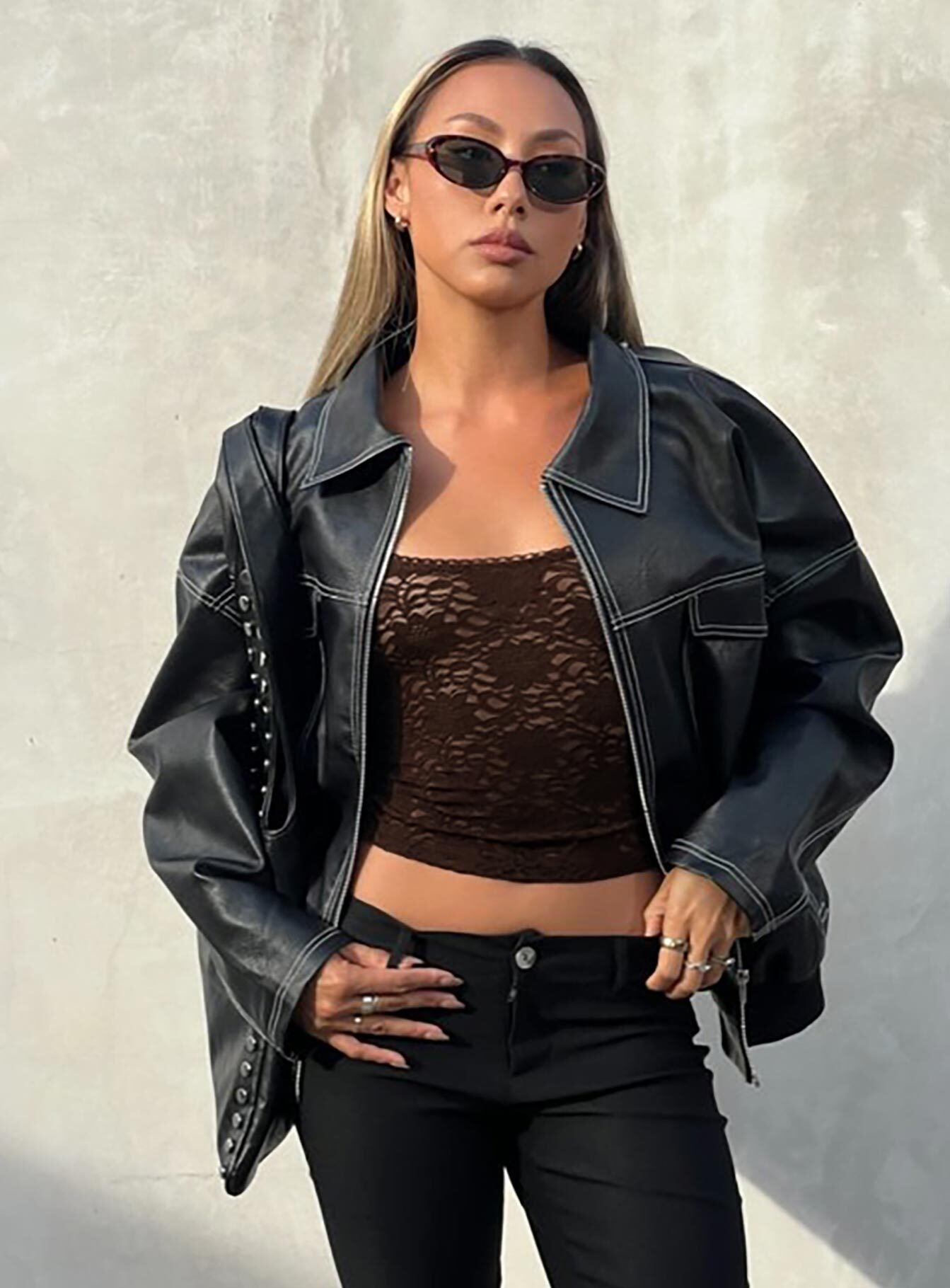 Kingsley Contrast Stitch Pu Jacket Black、mySite、solidvoid