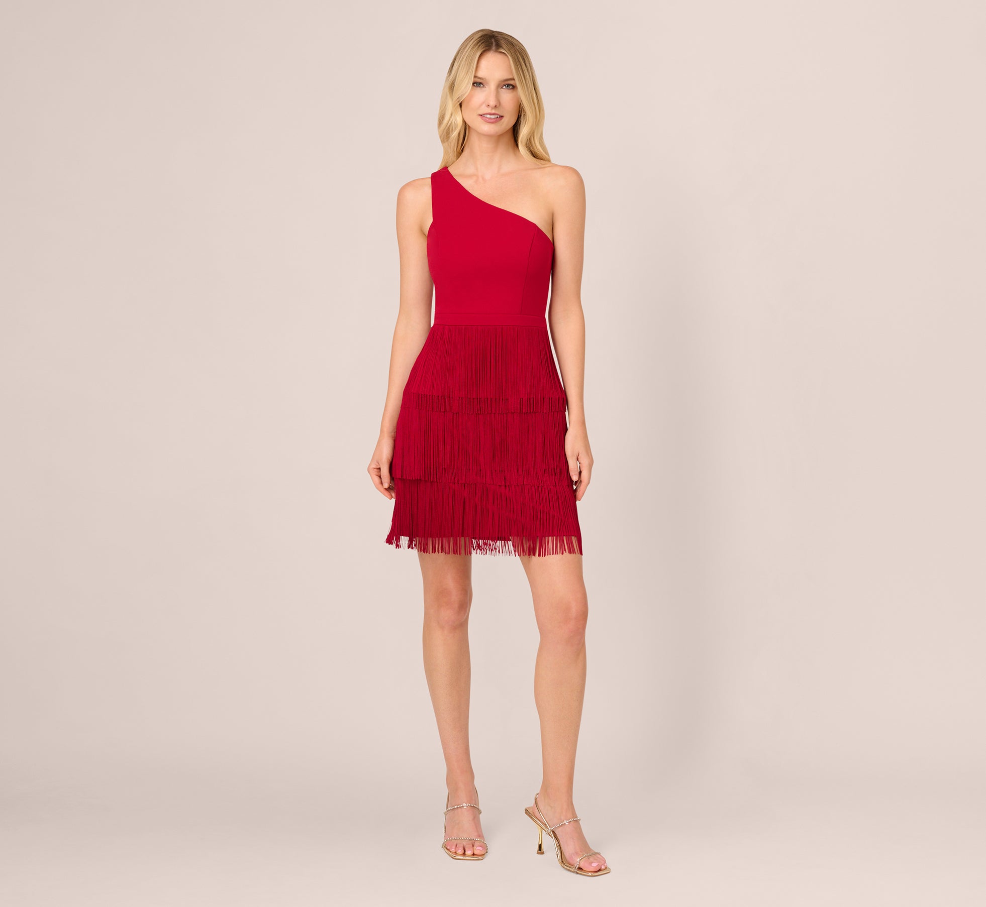 One Shoulder Fringe Mini Dress In Matador Red、mySite、solidvoid