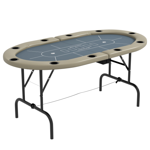 Soozier Poker Table Foldable, 70" Oval Blackjack Casino Texas Holdem Poker Game Table for 10 Players with Cup Holders, Blue and Brown、、casual