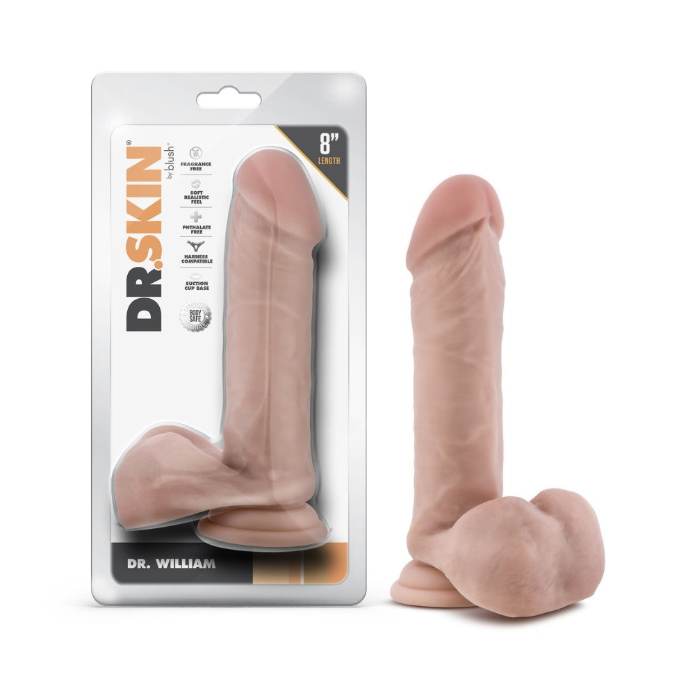 Dr. Skin By Blush® | Dr. William 8 Inch Long Dildo with Suction Cup & Balls Beige、mySite、bottomscart
