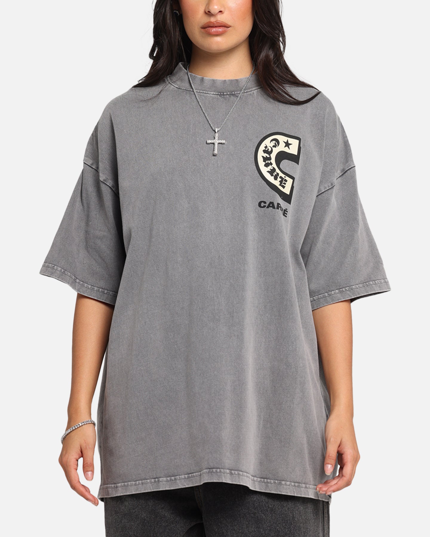 Carre Sacred Letter Mock Neck T-Shirt Washed Charcoal、mySite、zt4zffjzw