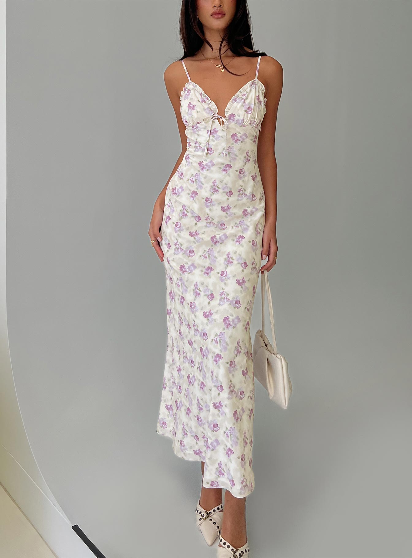 Jessamine Frill Maxi Dress White / Lilac、mySite、solidvoid