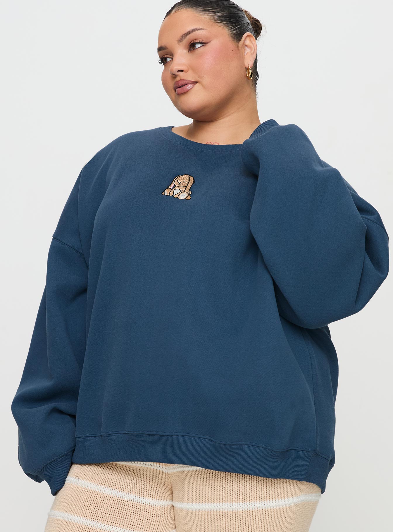 Sleepy Bunny Crewneck Jumper Navy Curve、mySite、solidvoid