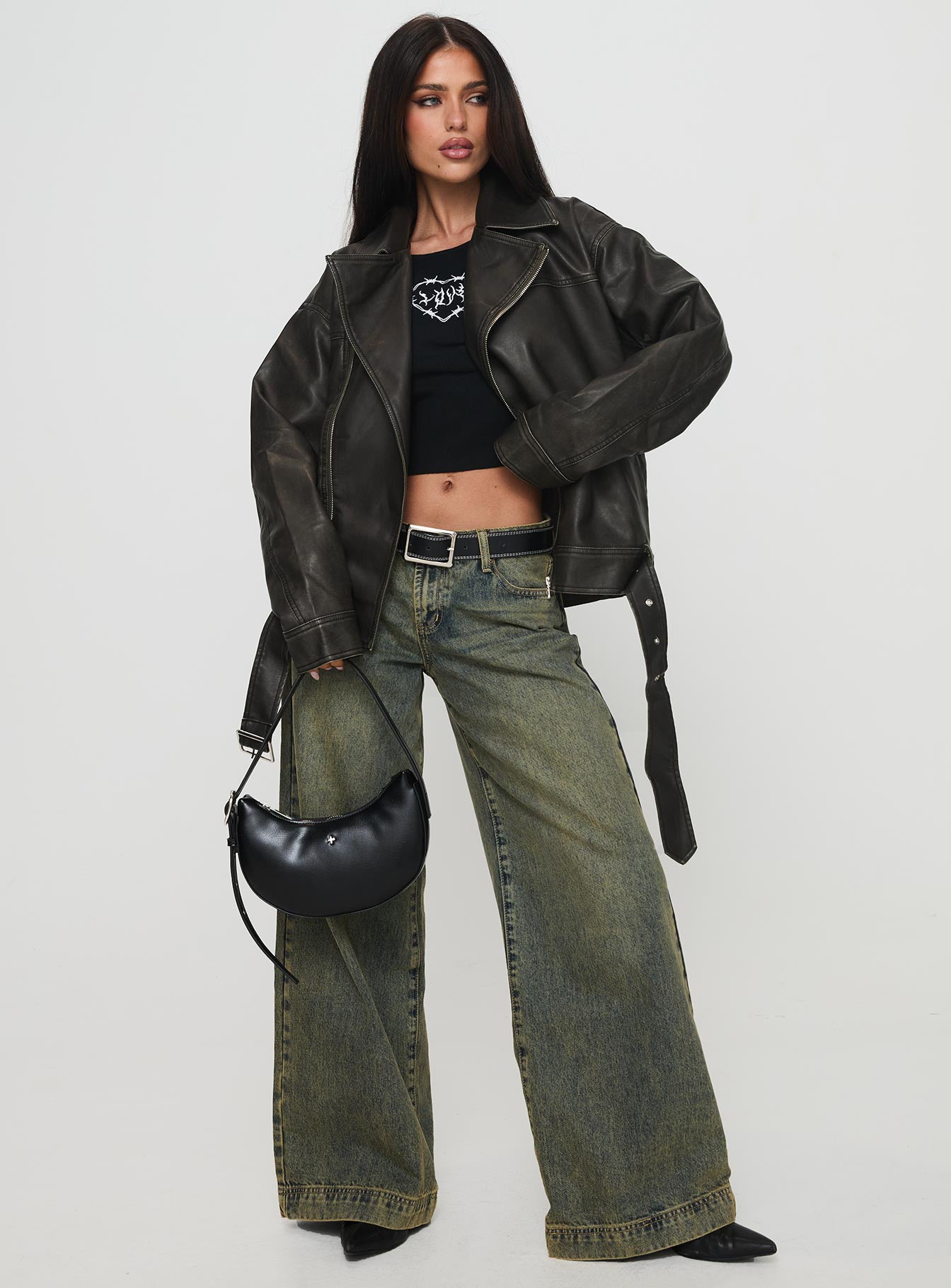 Aldrich Oversized Boyfriend Biker Jacket Washed Grey、mySite、solidvoid