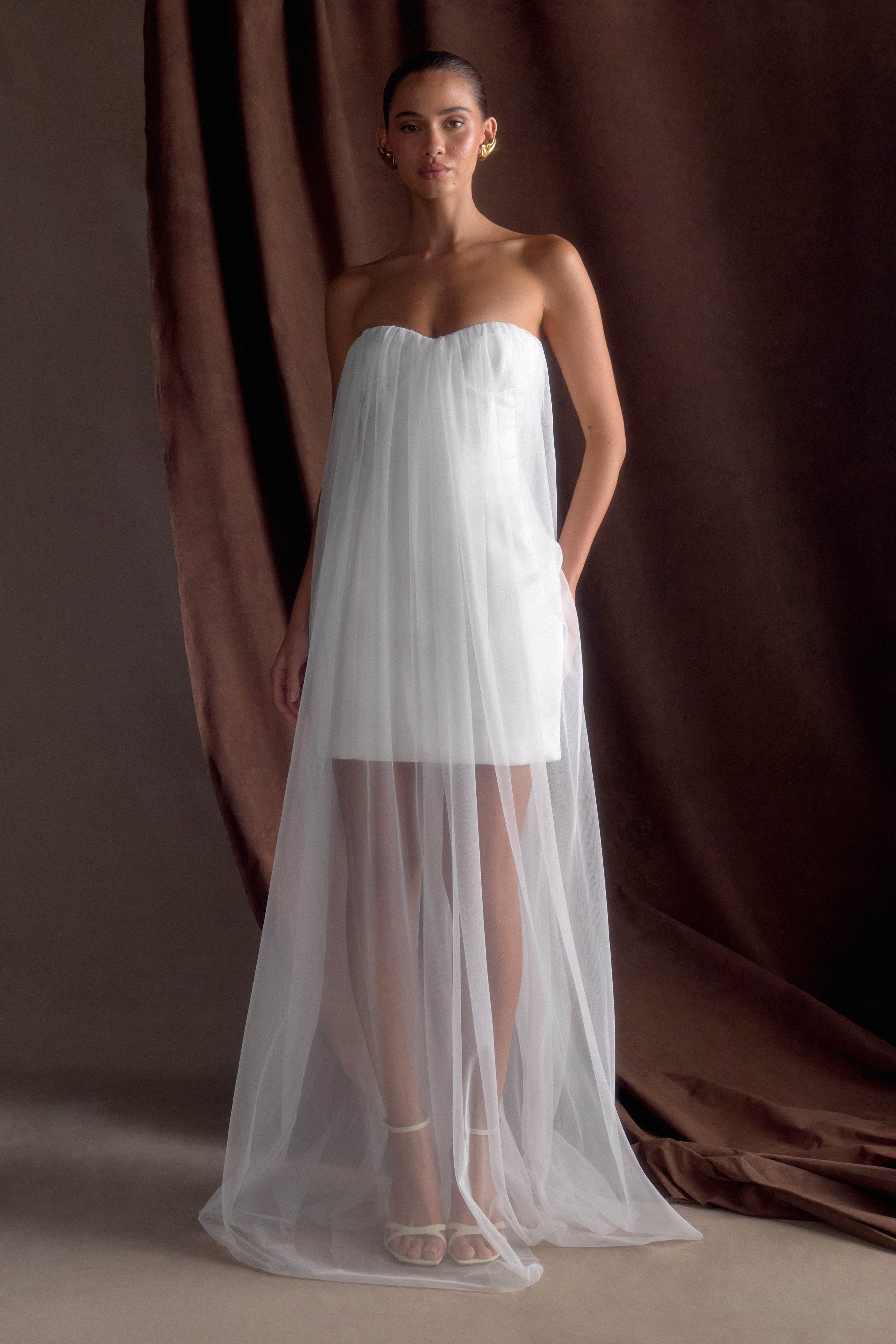 Bettany Chiffon Strapless Maxi Dress - White、mySite、solidvoid