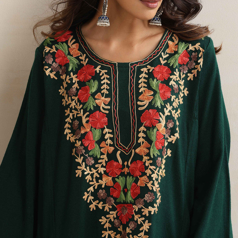 Woolen Kurta For Women | Floral Embroidered | Green、mySite、camillekostekn