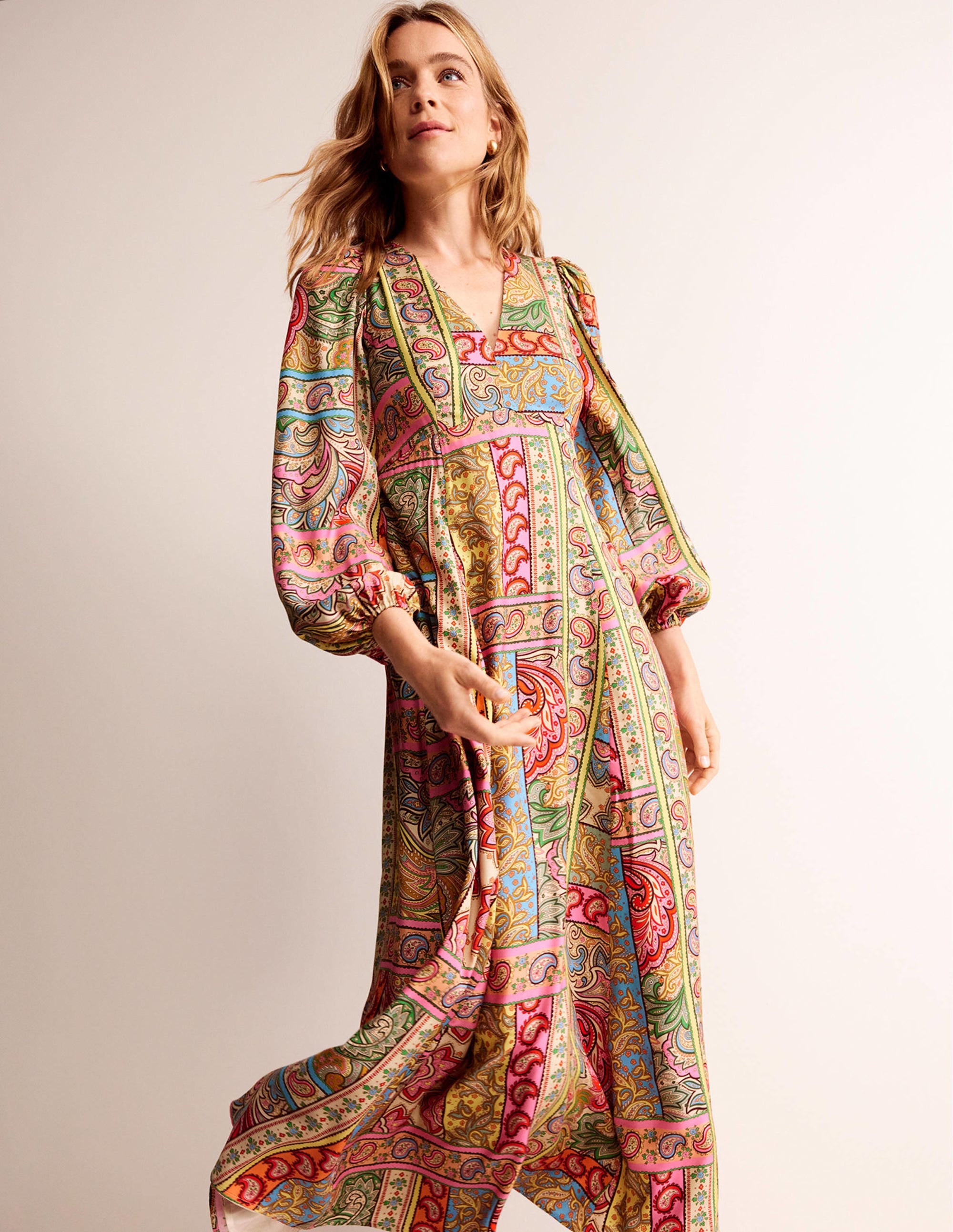  Blouson Sleeve Maxi Tea Dress-Multi, Patchwork、mySite、ashleygrahame