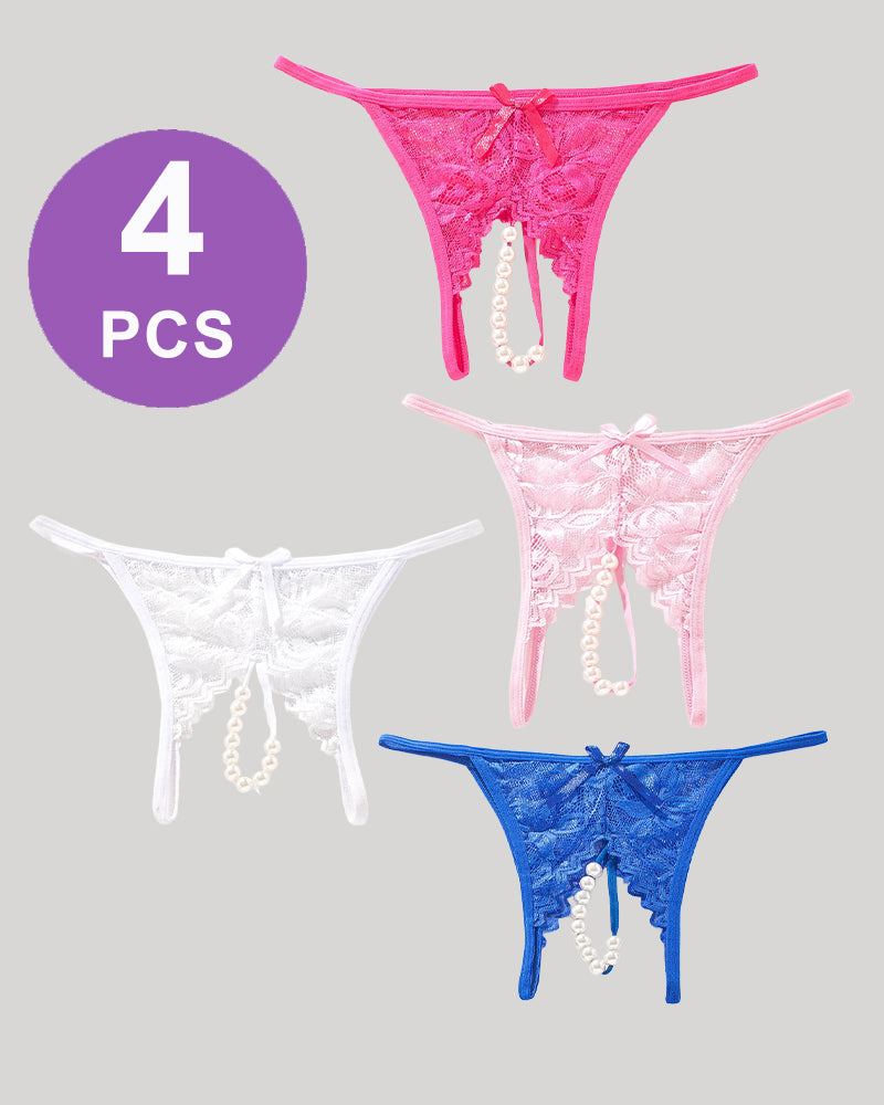 Lace Pearl G-String Low Rise T-Back Thongs Panty Set、mySite、bengalsvssteelers