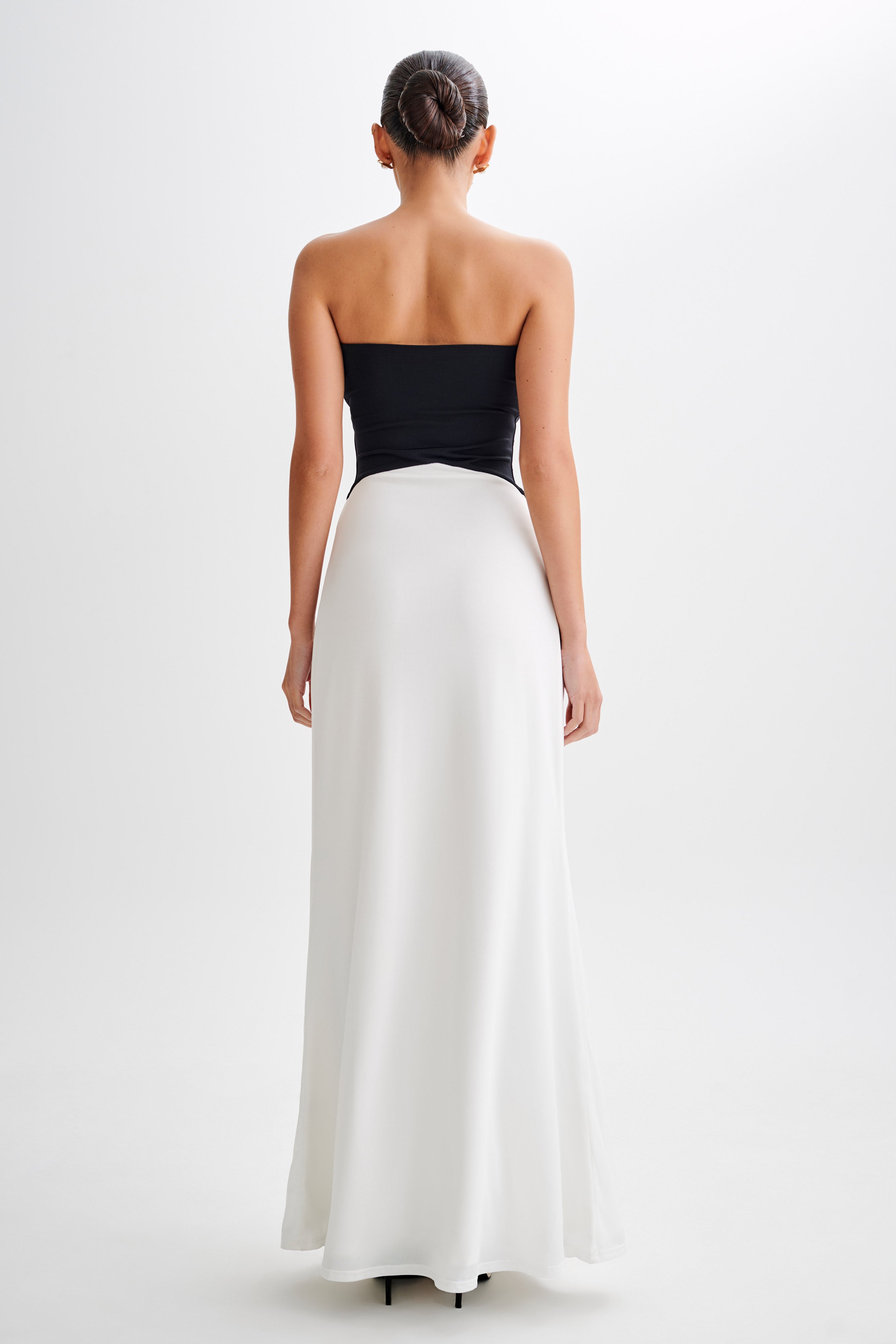 Ruby Strapless Slinky Maxi Dress - Black/White、mySite、solidvoid