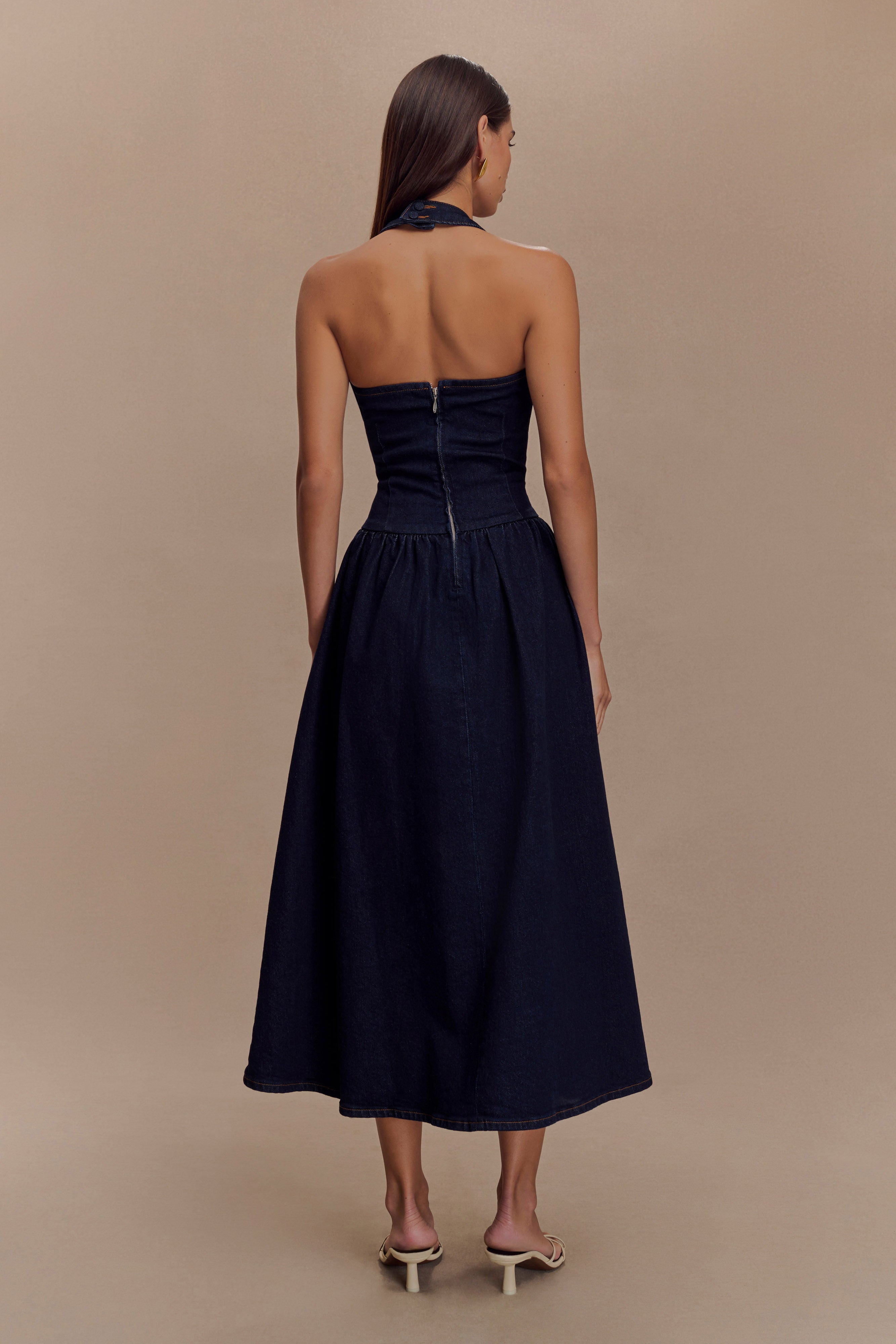 Caroline Denim Halter Midi Dress - Indigo Blue、mySite、solidvoid