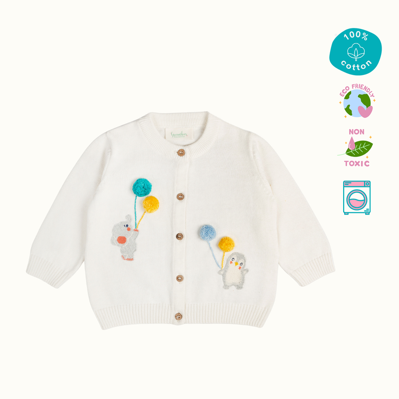 Cotton Sweater & Lower Set | Baby Balloon Printed | White & Blue | Set of 2、mySite、camillekostekn