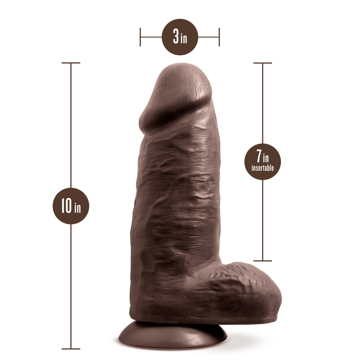 Au Naturel By Blush® | Realistic Chocolate 10-Inch Long Dildo With Balls & Suction Cup Base、mySite、bottomscart