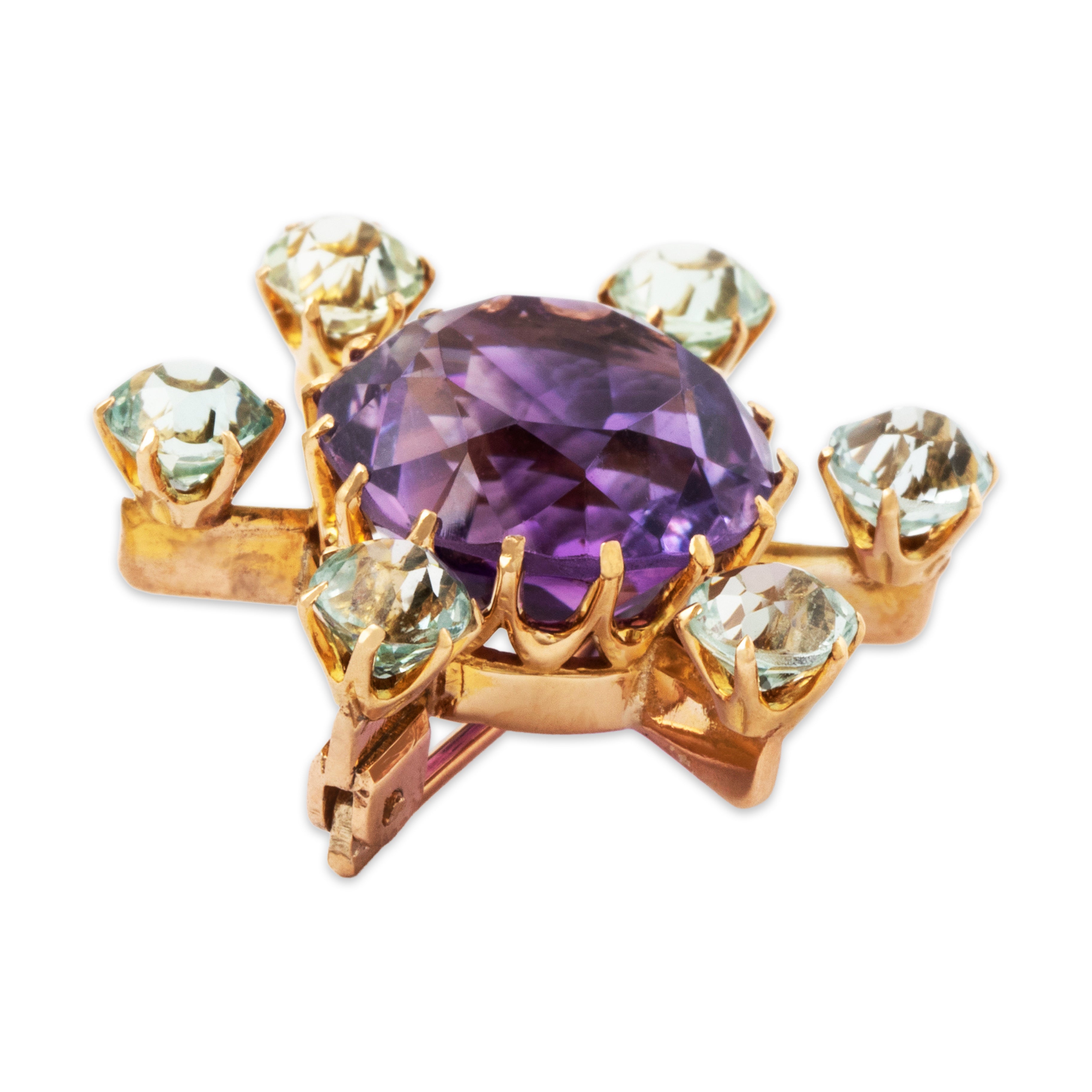 Antique 10k Rosy Yellow Gold 7ct Amethyst 2.4cttw Aquamarine Halo Brooch、mySite、hinf8tx79