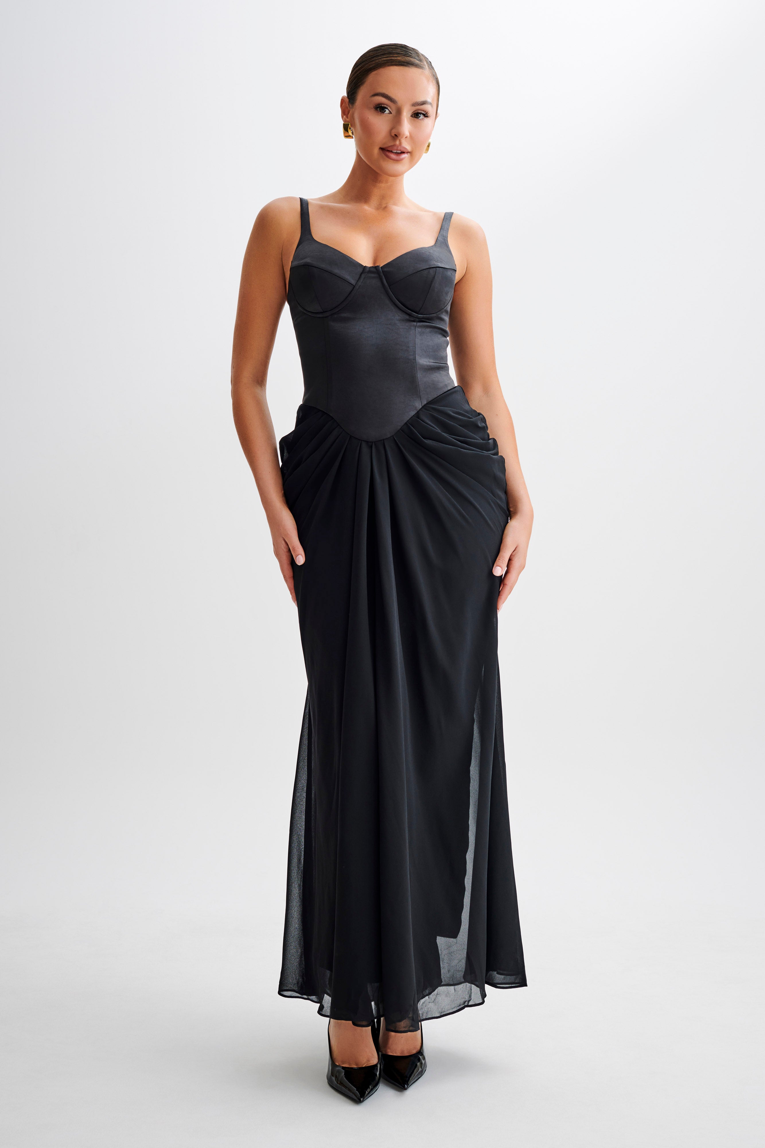 Leila Satin Corset Maxi Dress - Black、mySite、solidvoid