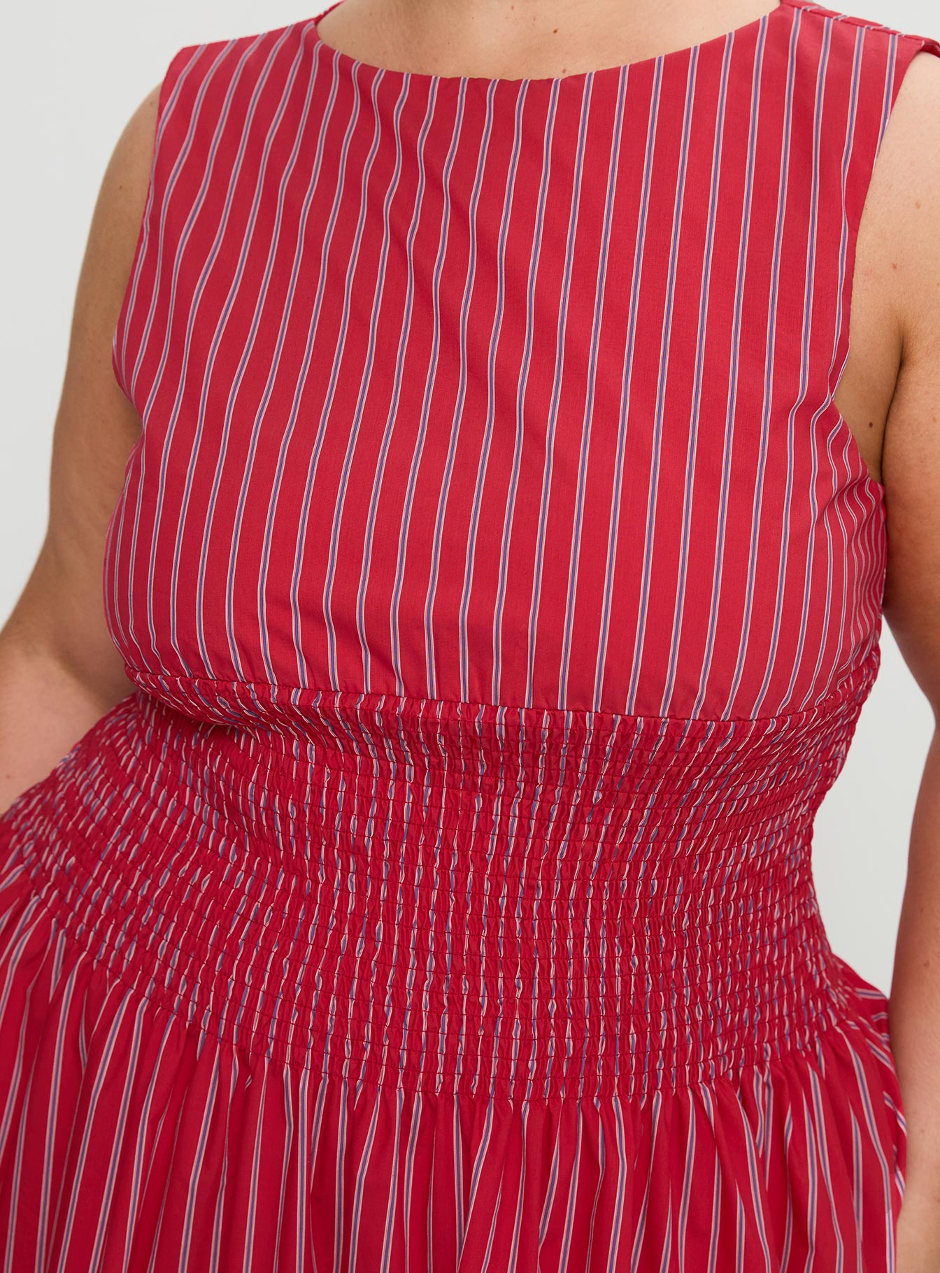 Lilienne Cotton Poplin Maxi Dress Red Stripe Curve、mySite、solidvoid