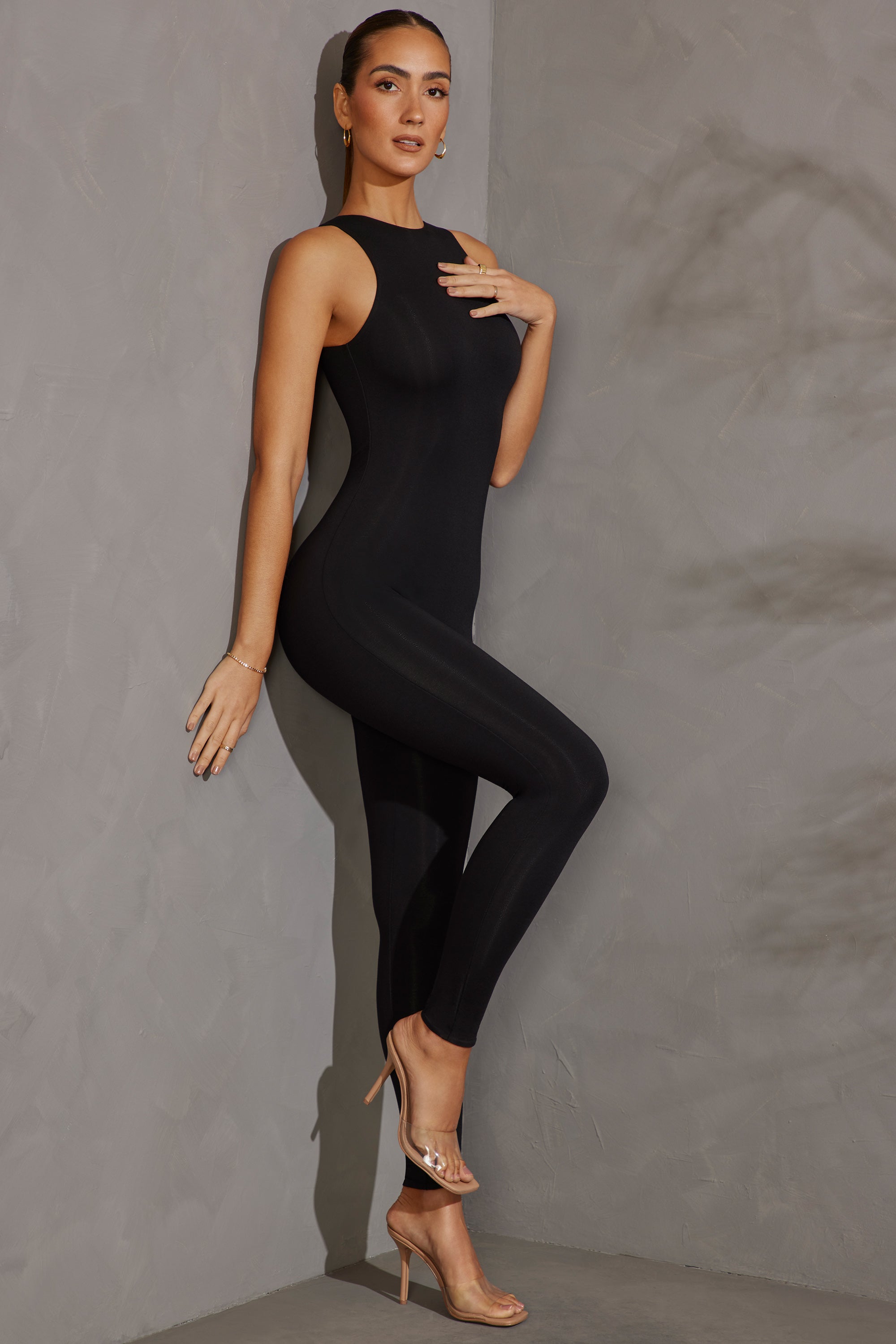 Racer Neck Jumpsuit in Black、mySite、solidvoid