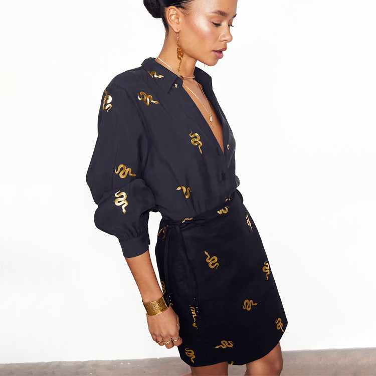 Black Snake Mini Wrap Skirt、mySite、solidvoid