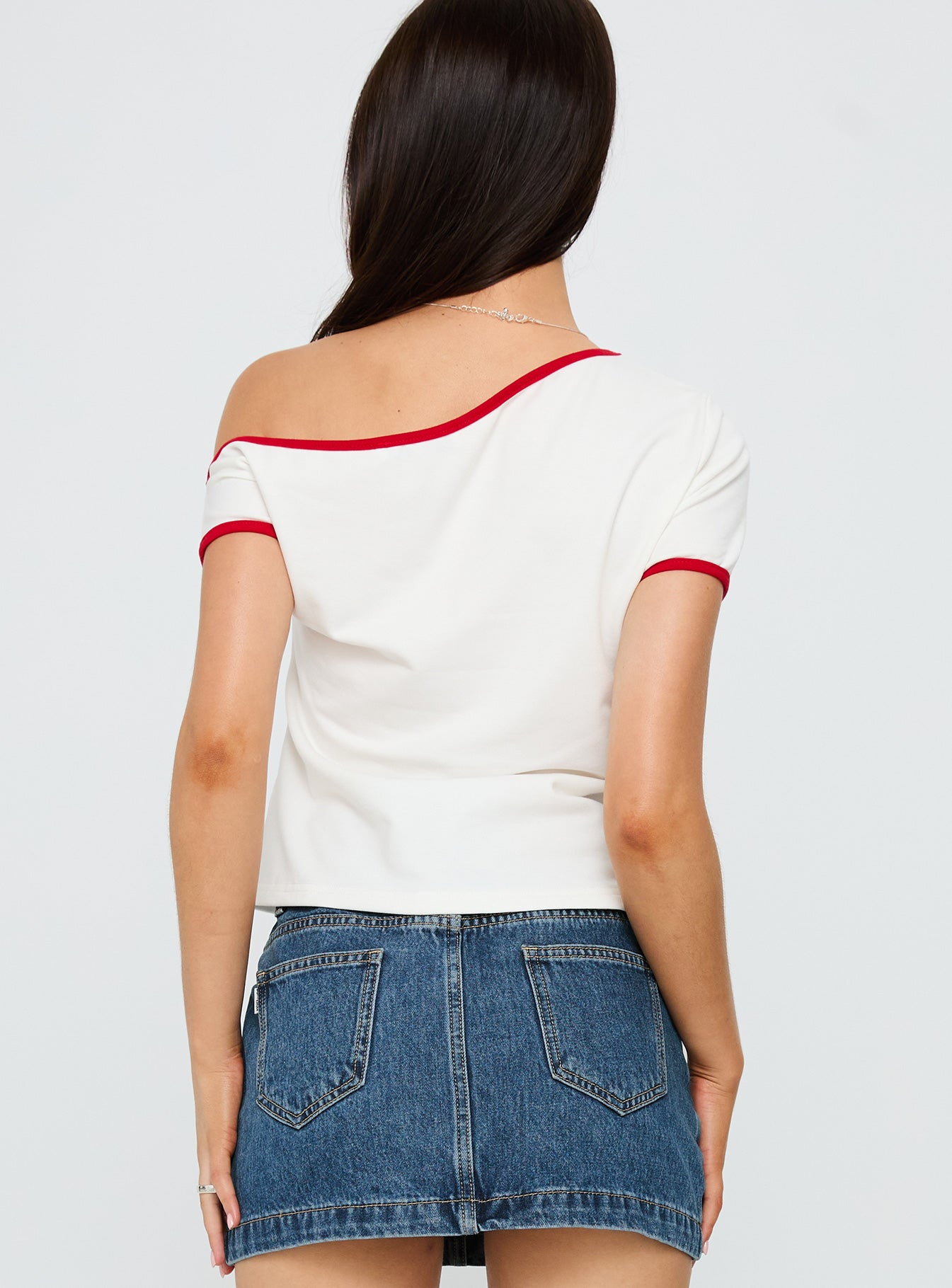 Kelsa Off Shoulder Contrast Trim Top White / Red、mySite、solidvoid