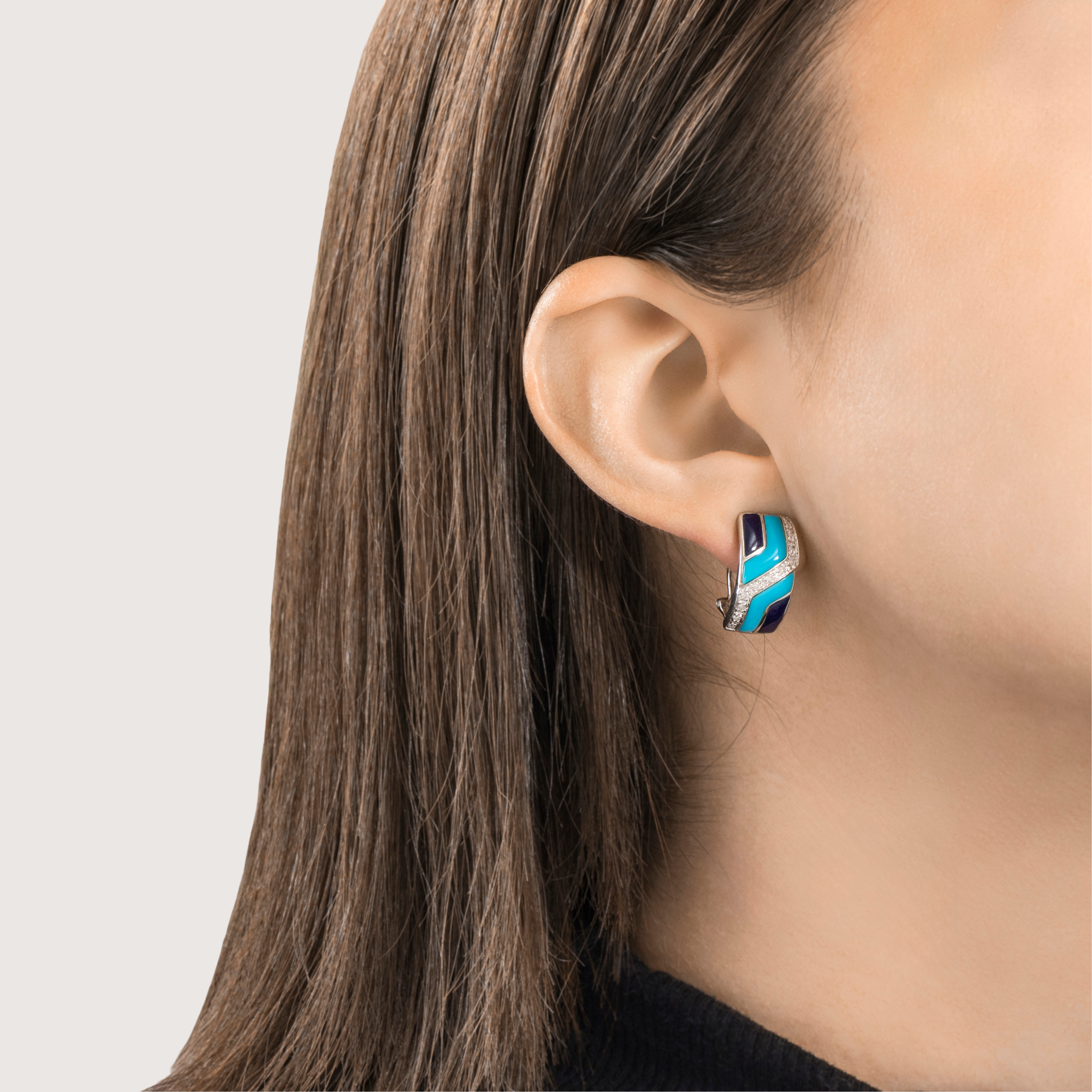 Vintage 14k White Gold Turquoise Lapis Lazuli .264cttw Diamond Inlay Earrings、mySite、hinf8tx79