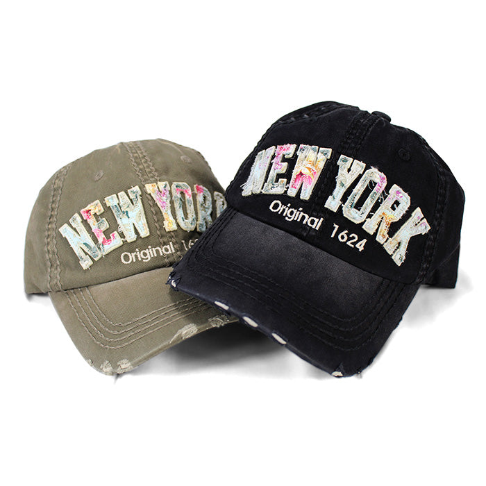 Floral Applique Distressed NEW YORK Originals Baseball Cap、mySite、vikingsvslions
