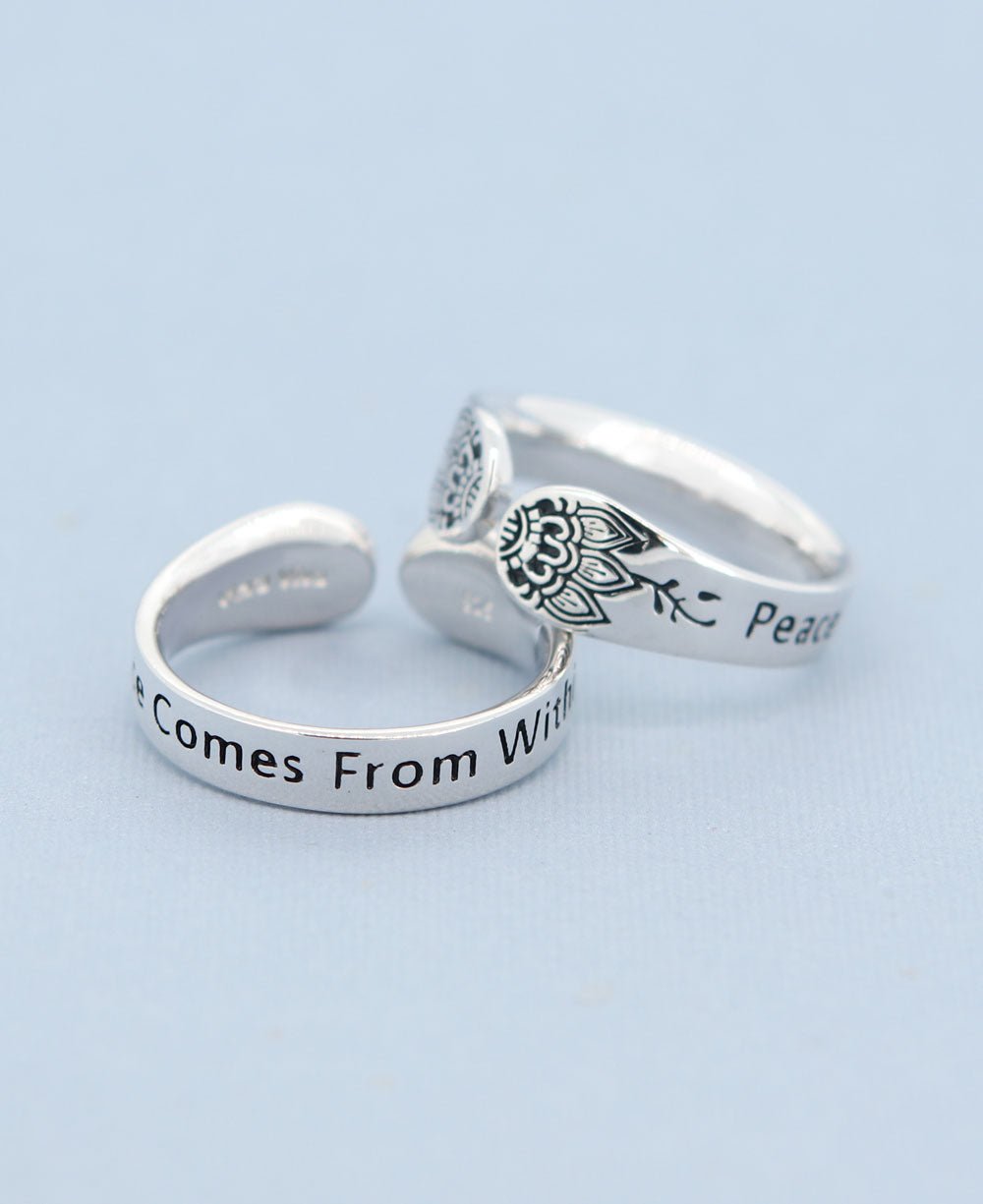 Peace Comes From Within Sterling Silver Adjustable Ring、mySite、topwebapps