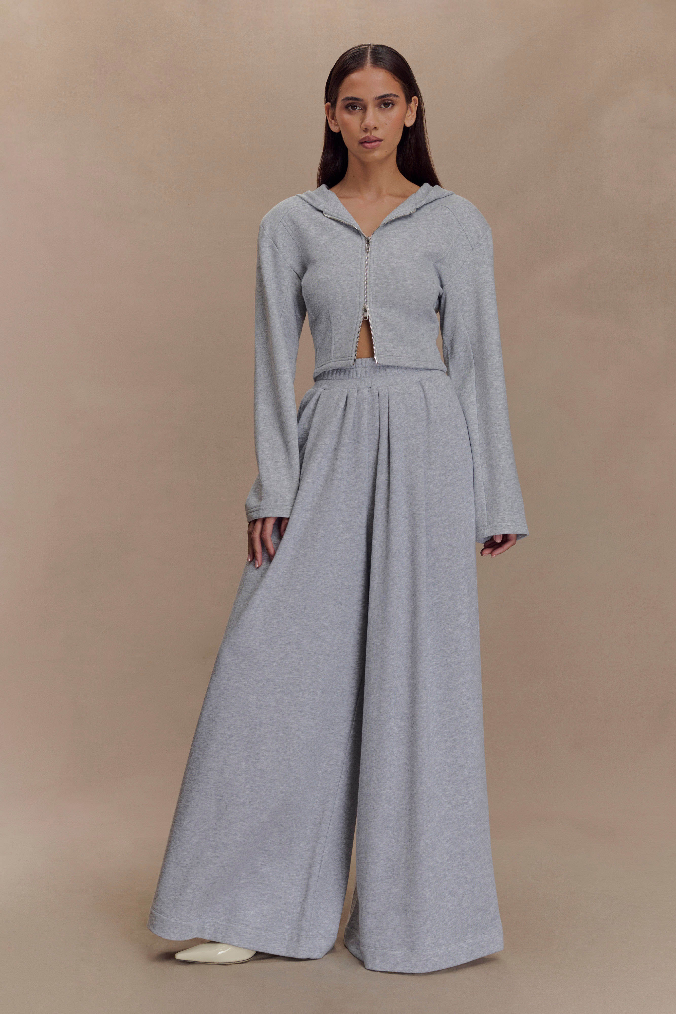 Aspen Gathered Wide Leg Jogger - Light Grey Marle、mySite、solidvoid