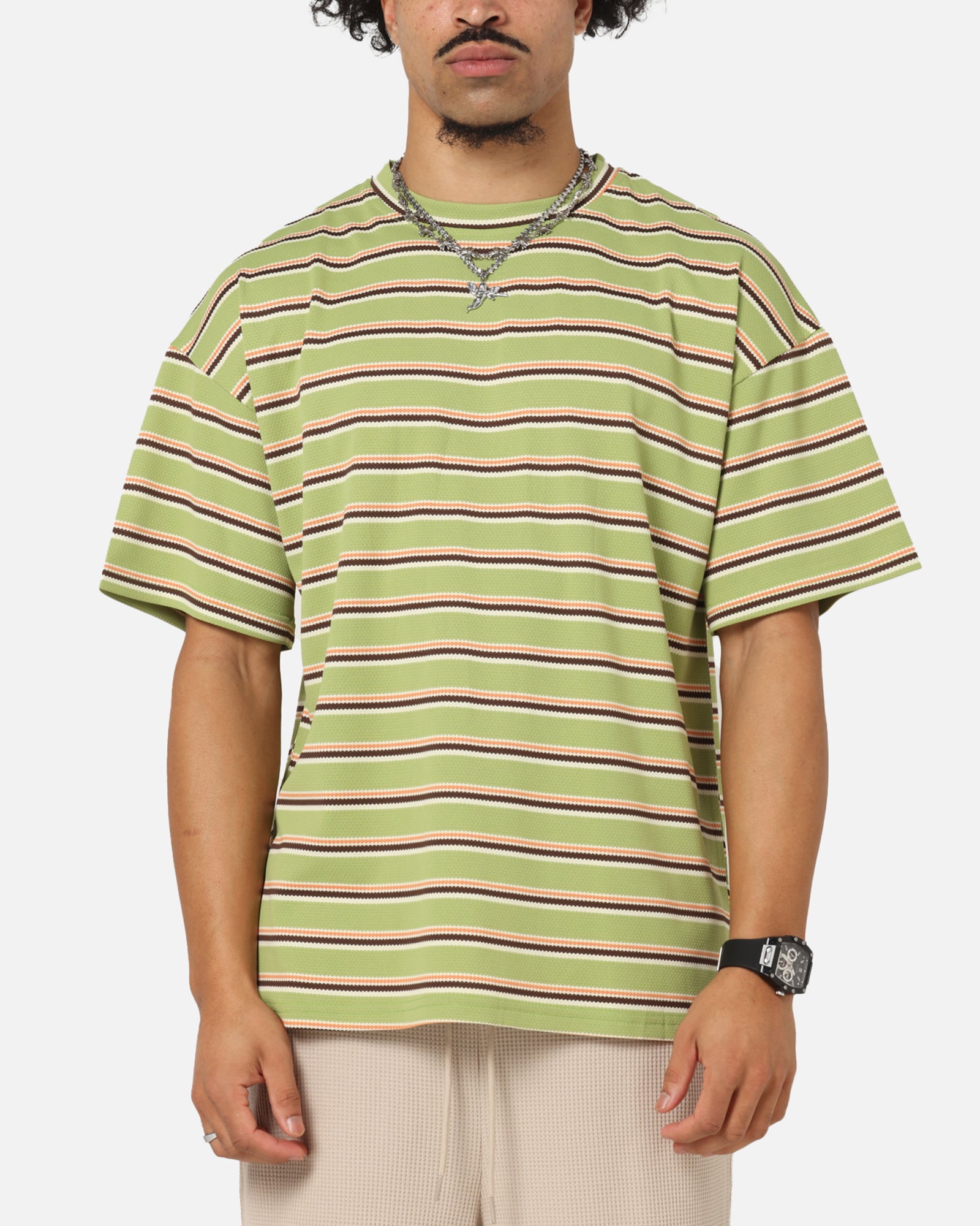 XXIII Standard Stripe T-Shirt Green/Orange、mySite、zt4zffjzw