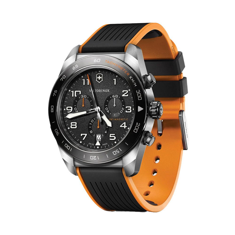  Swiss Army Chrono Quartz 42mm - Black on Black and Orange Rubber Strap