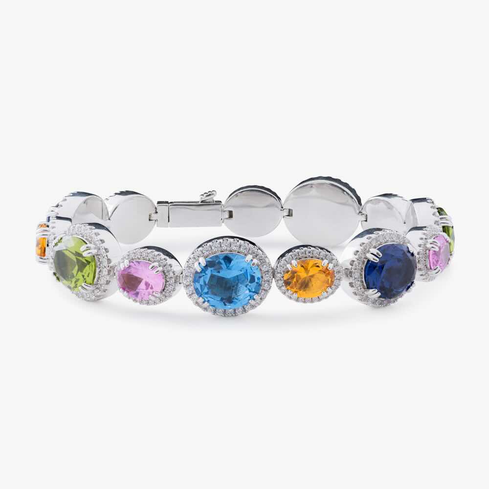 Multi Gemstone Oval Cut Moissanite Bracelet、mySite、hinf8tx79