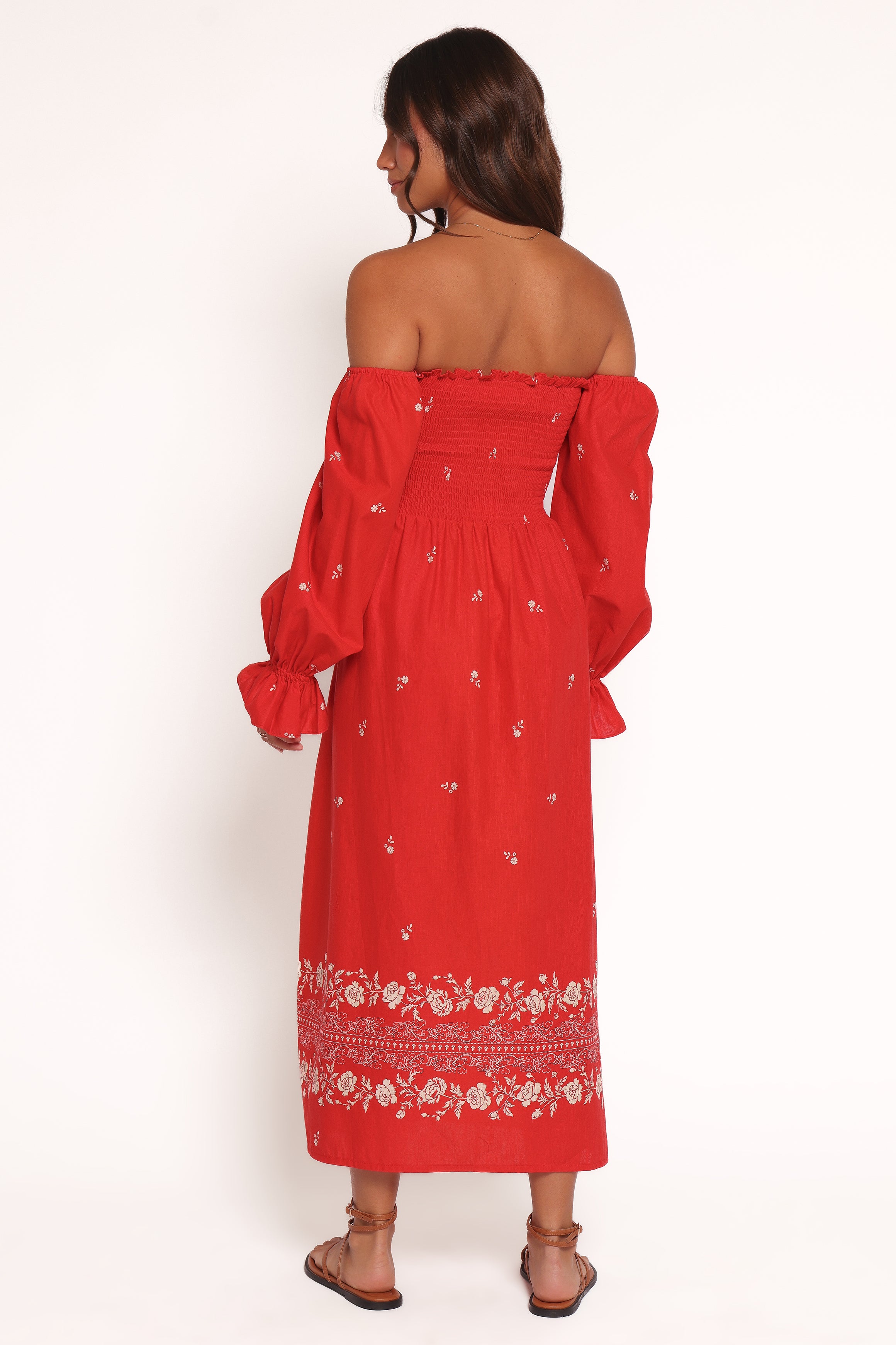  Domenica Shirred Long Sleeve Midi Dress - Red Floral Bandana、mySite、sugarbowlscore