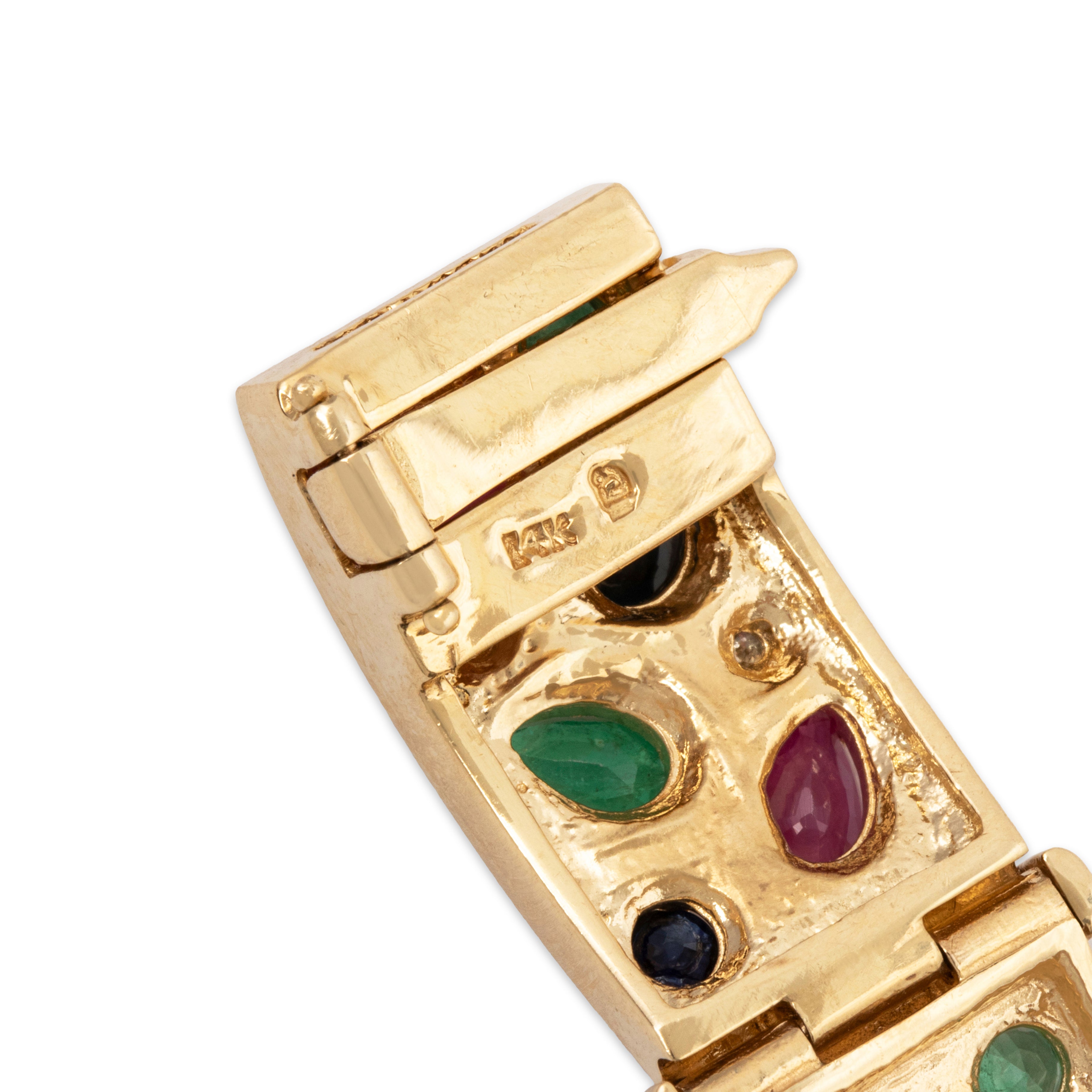 Vintage Heavy 14k Yellow Gold 3.24cttw Sapphire Ruby Emerald Diamond Bracelet 7、mySite、hinf8tx79
