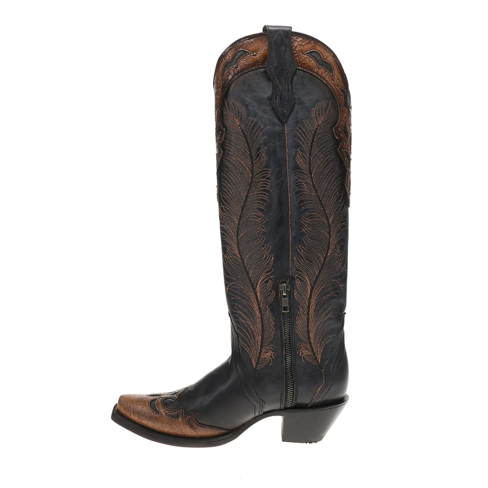 Honey Feather Crackled Embroidered Tooled Inlay Studded Snip Toe Cowboy Boots、mySite、gtrtttuynbv
