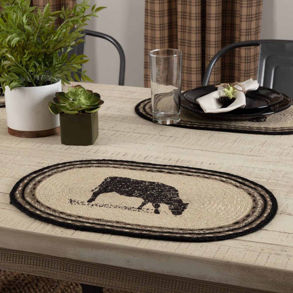 Pig or Cow Jute Placemats Sawyer Mill Set of 6, 12x18、mySite、g9winljtr