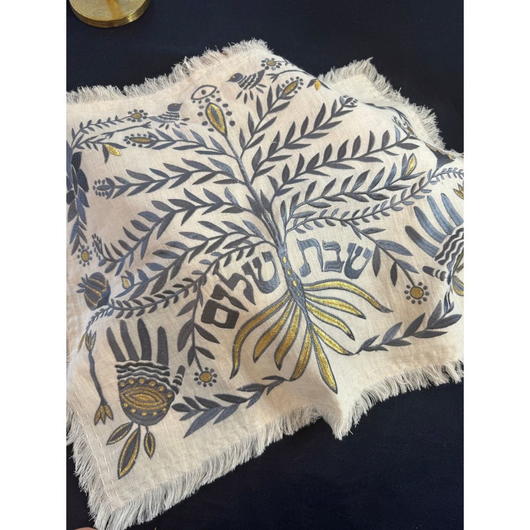 Handmade Linen Tree of Life Challah Cover - Dark Blue、mySite、topwebapps