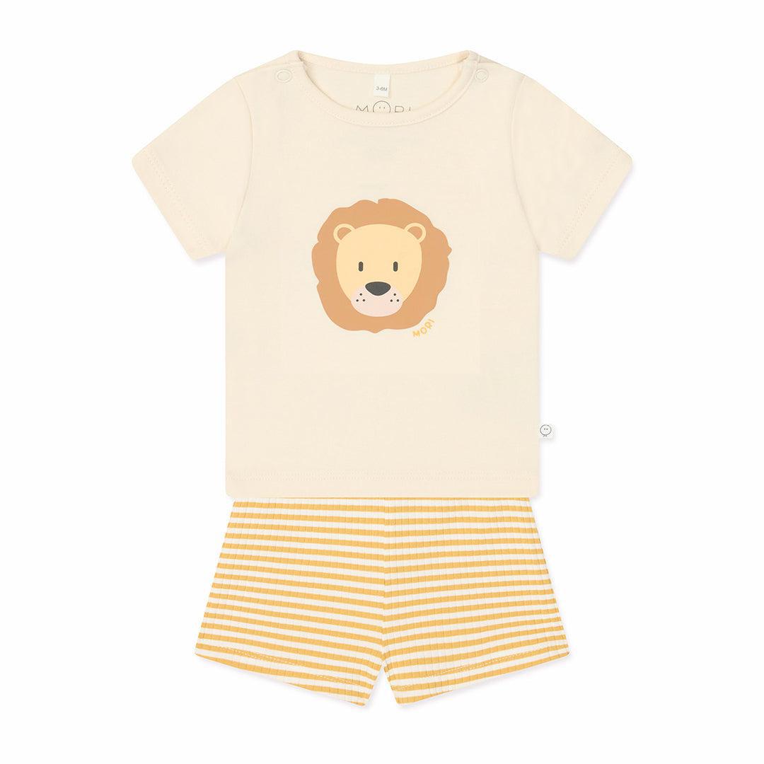  MORI Lion T-Shirt & Stripe Ribbed Shorts - Panda Cream、mySite、merchandisen