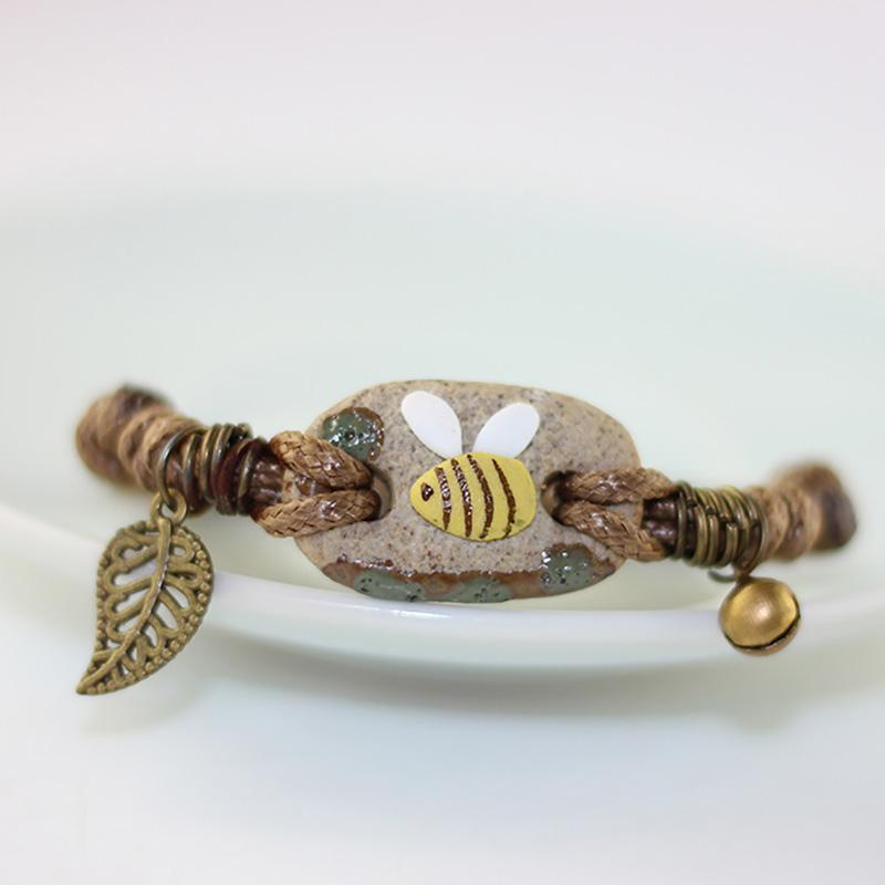 Ceramic Bee Charm Bracelet Bronze Mens/Ladies Wristband Bangle, So CUTE!、mySite、g9winljtr