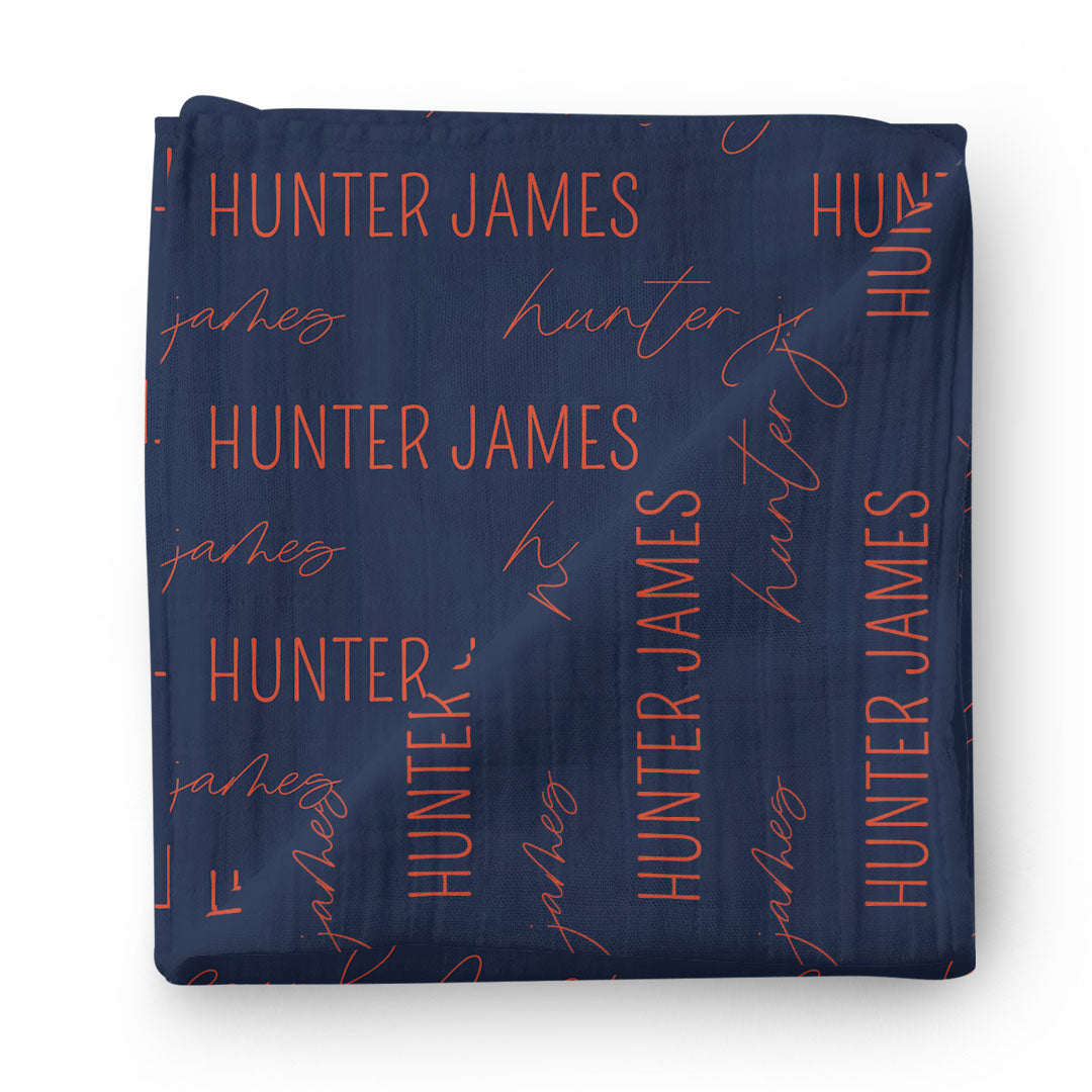  Personalized Navy & Orange Baby Name Swaddle Blanket - Block & Script、mySite、layawaytickets