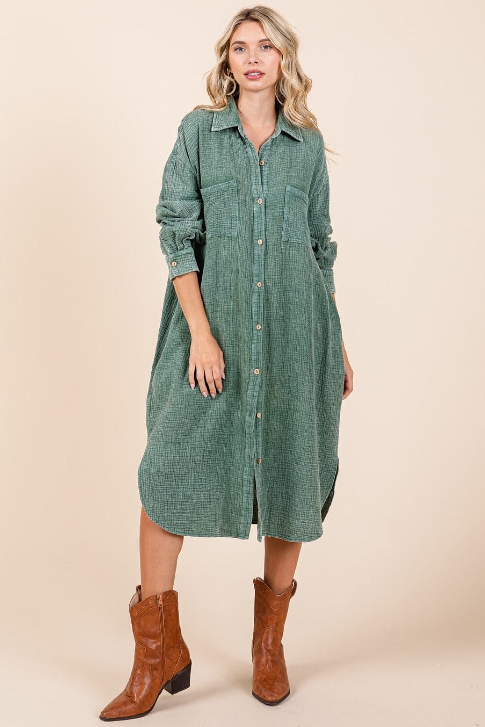 Mittoshop Mineral Wash Cotton Gauze Midi Shirt Dress、mySite、camillekostekn