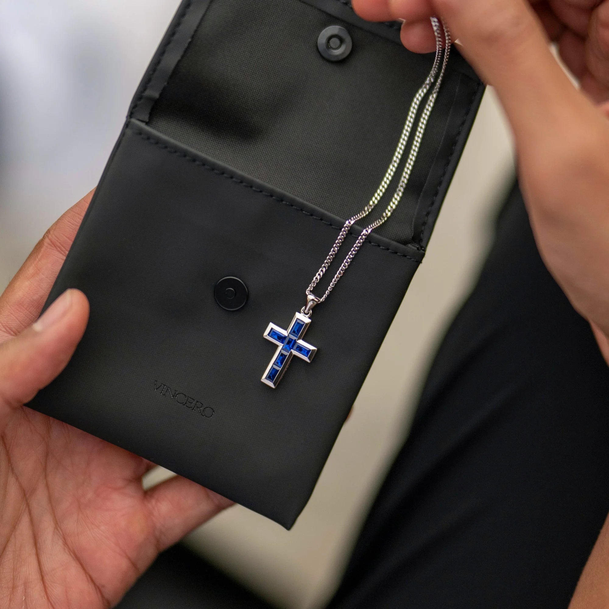  Stone Cross Pendant - Sapphire