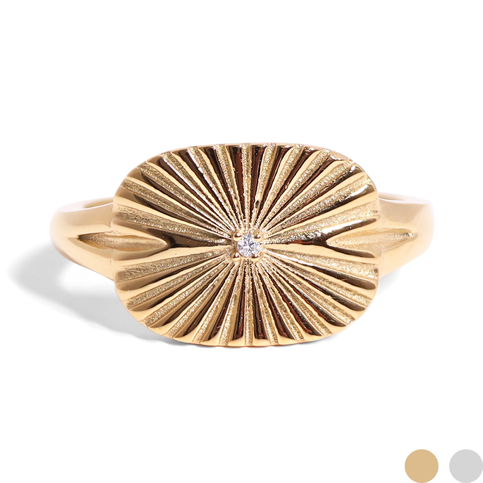 18K Gold PVD Stainless Steel Cubic Zirconia Sunburst Rectangle Ring / KSS0004、mySite、dreamappss