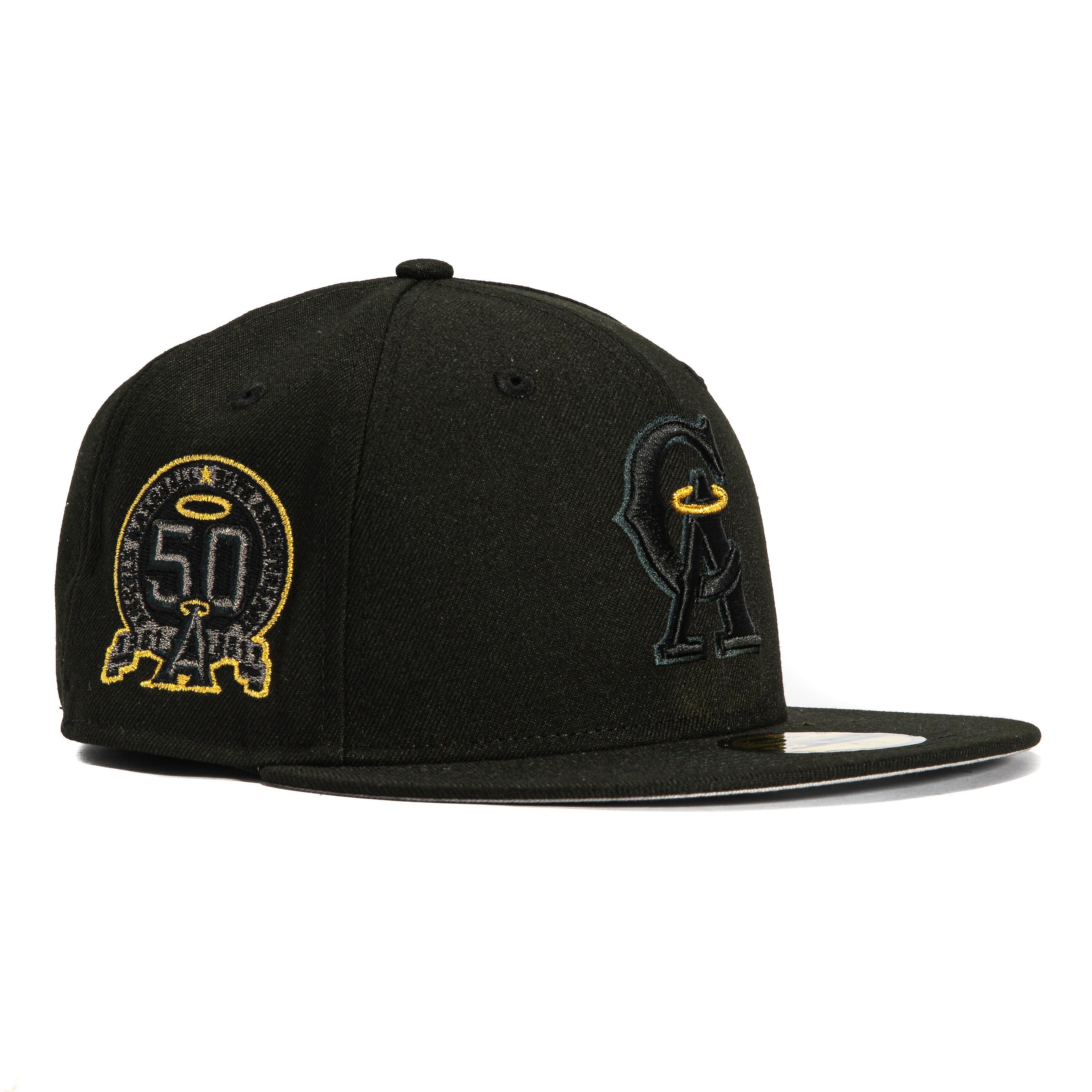 New Era 59Fifty Los Angeles Angels 50th Anniversary Patch Hat - Black, Black, Metallic Gold、mySite、vikingsvslions