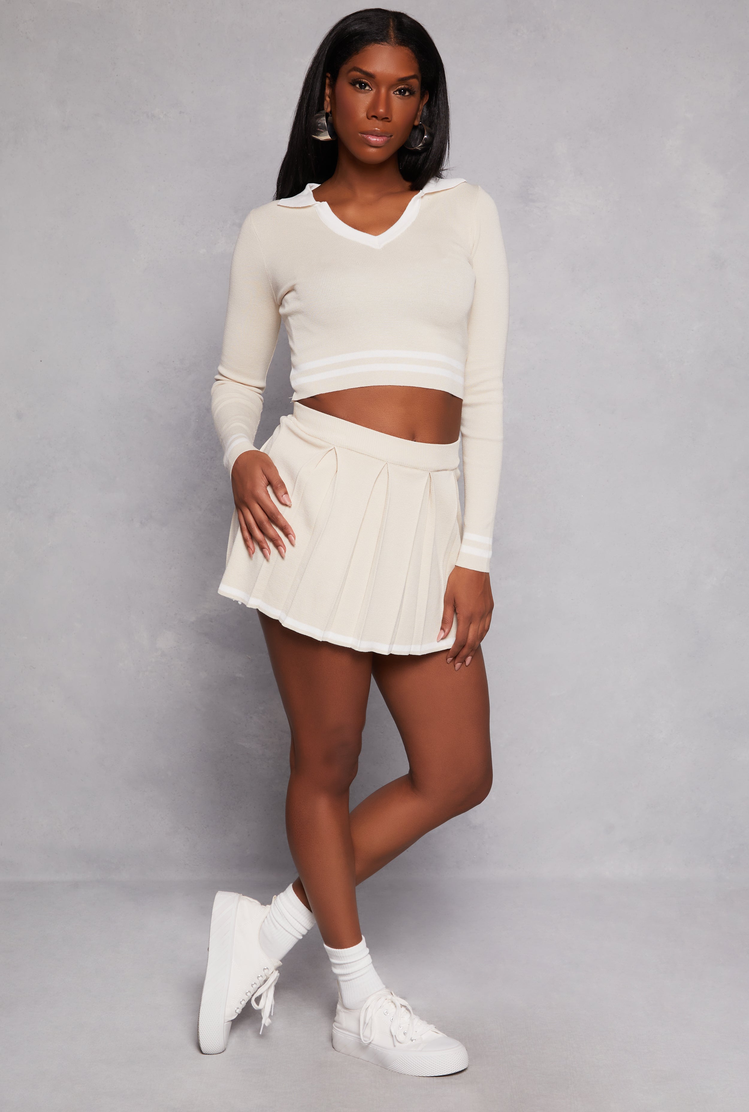 Daisy Contrast Trim Pleated Skirt、mySite、camillekostekn