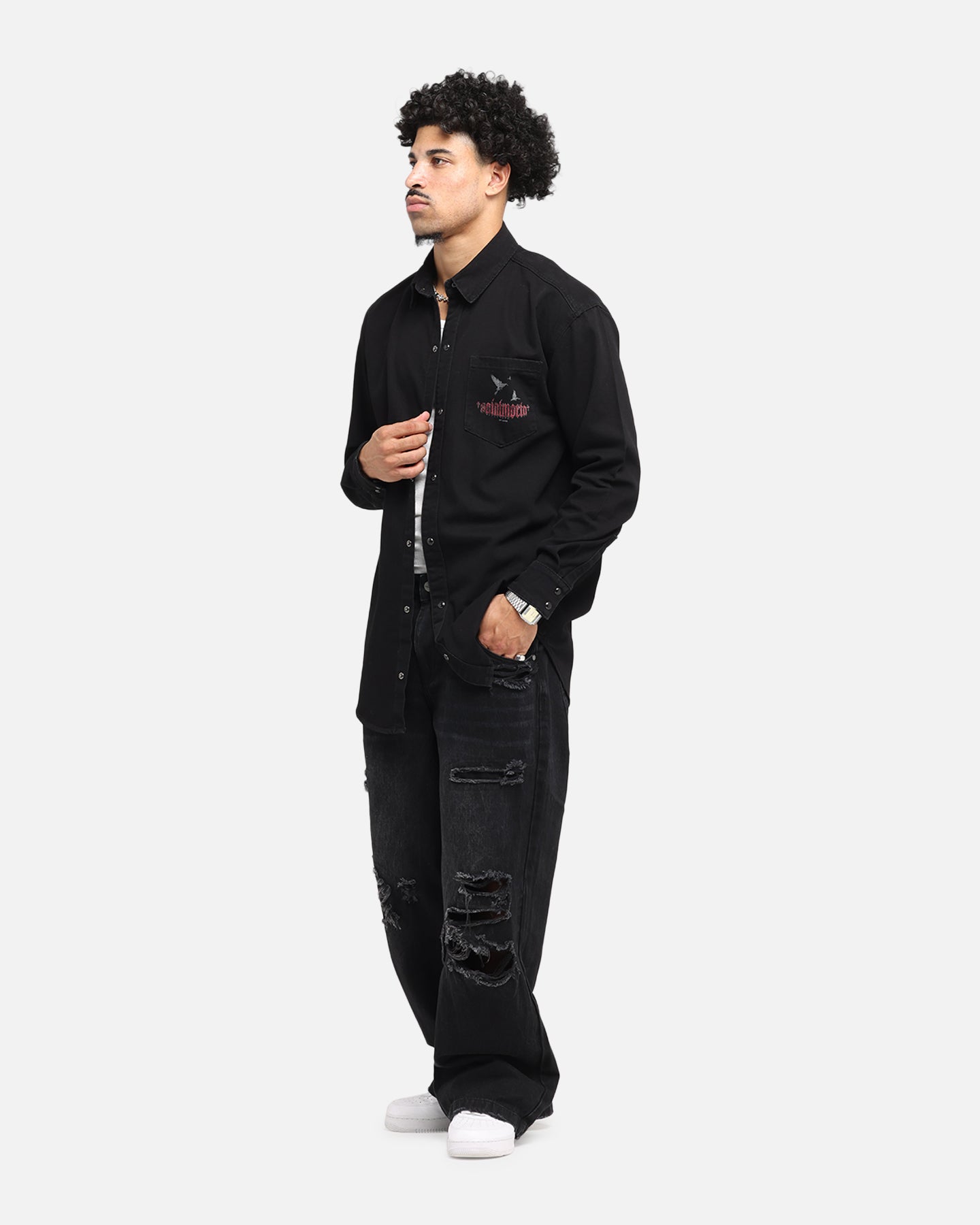 Saint Morta Amorafti Long Sleeve Denim Shirt Black Shadow、mySite、zt4zffjzw